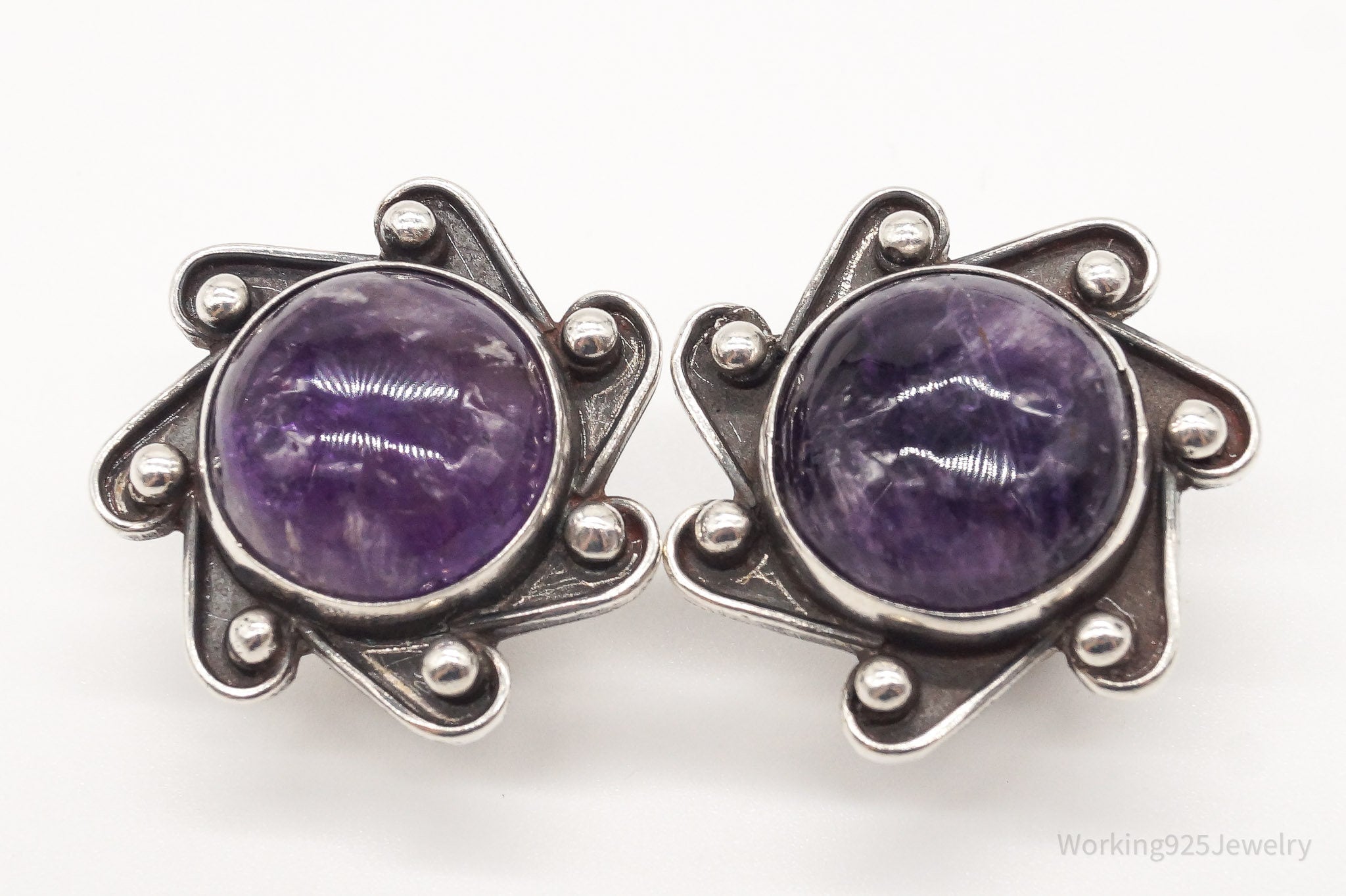 RARE Vintage Mexico Designer Carmen Beckmann Amethyst Sterling Silver Earrings