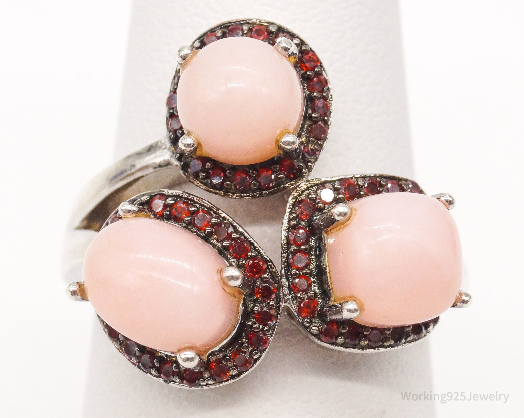 Vintage Designer JZ Pink Stone Garnet Sterling Silver Ring Size 6.75