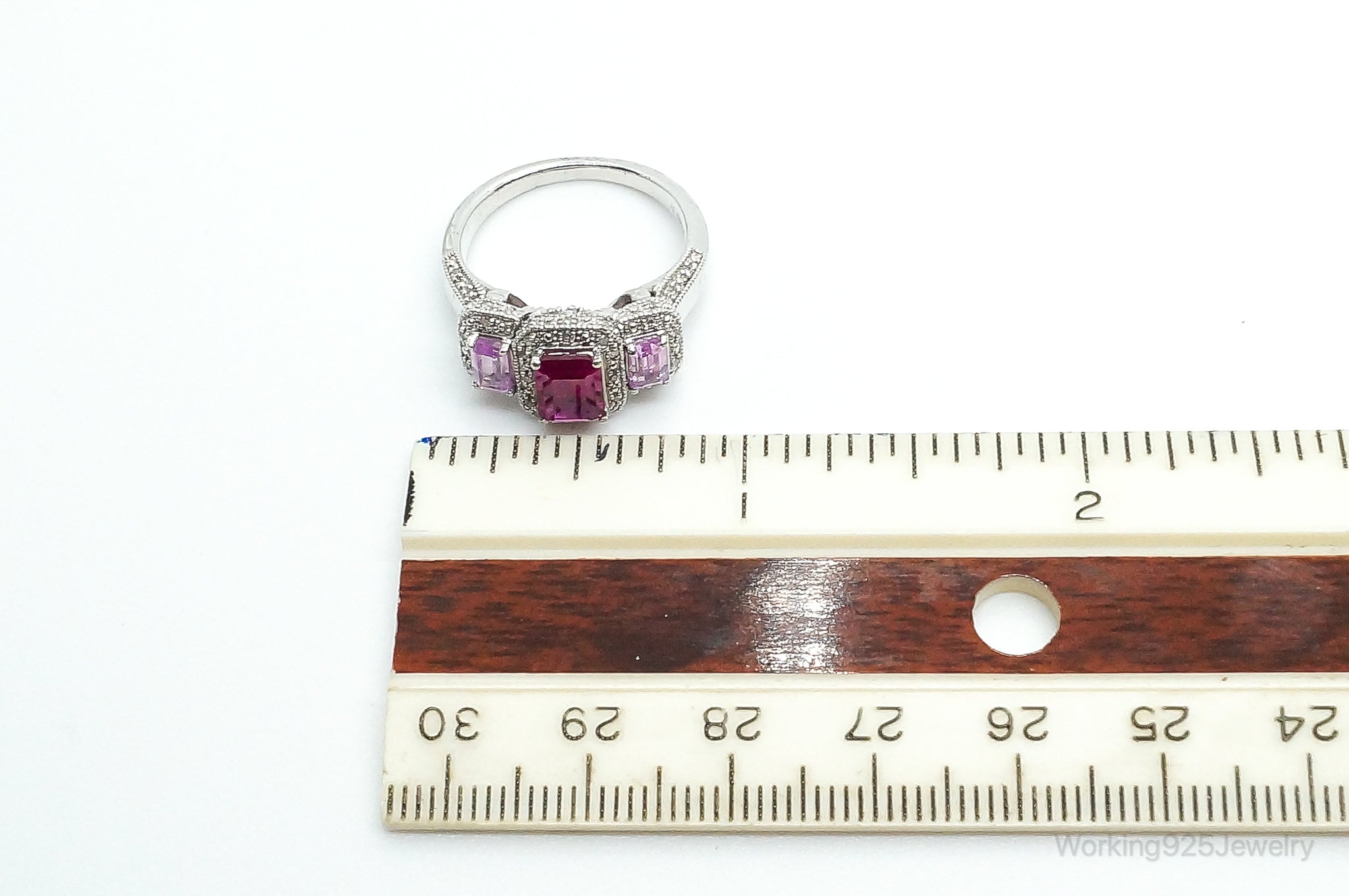 Pink Topaz Diamond Sterling Silver Ring - Size 7