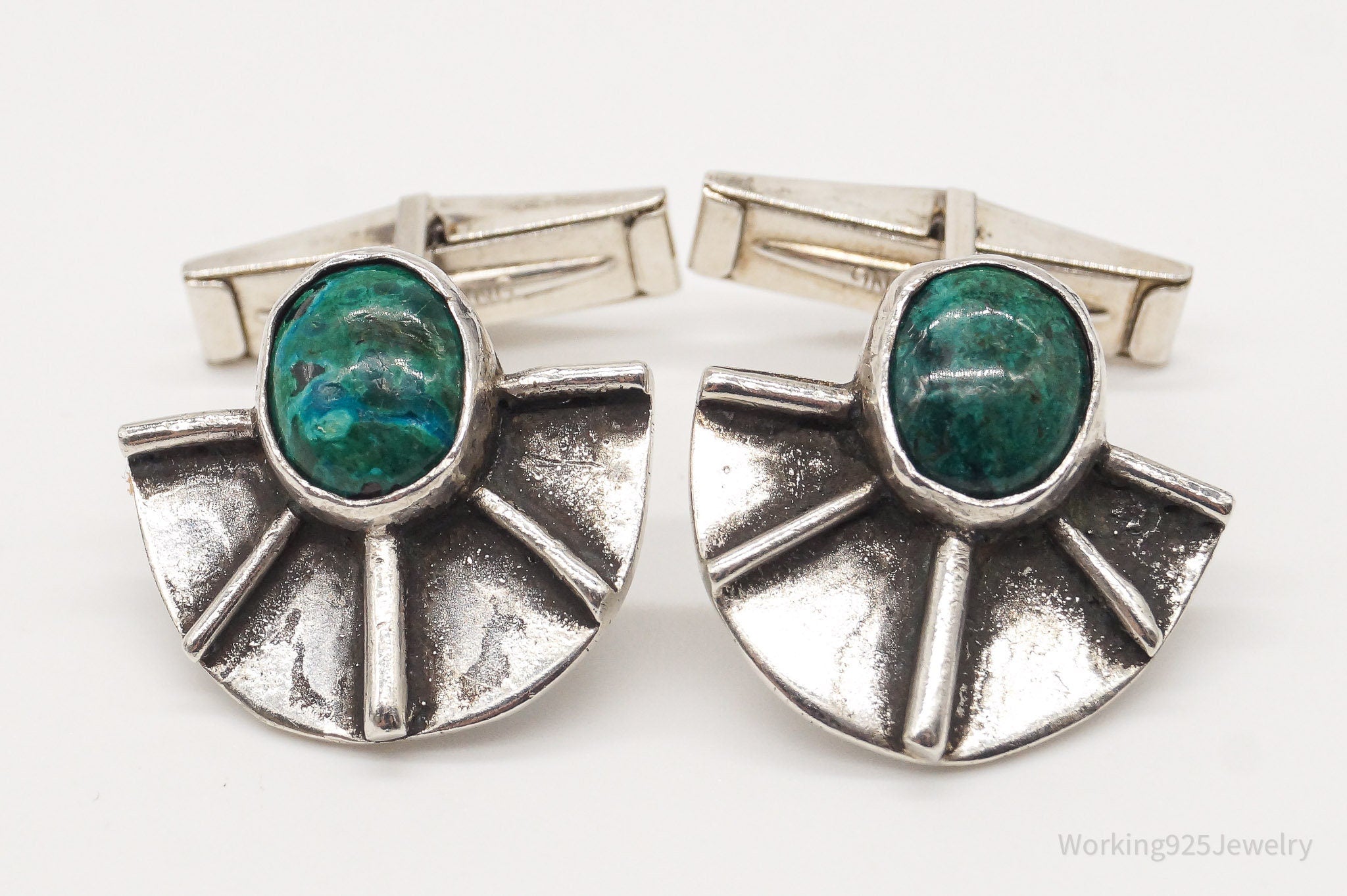 Vintage Azurite Modernist Sterling Silver Cufflinks