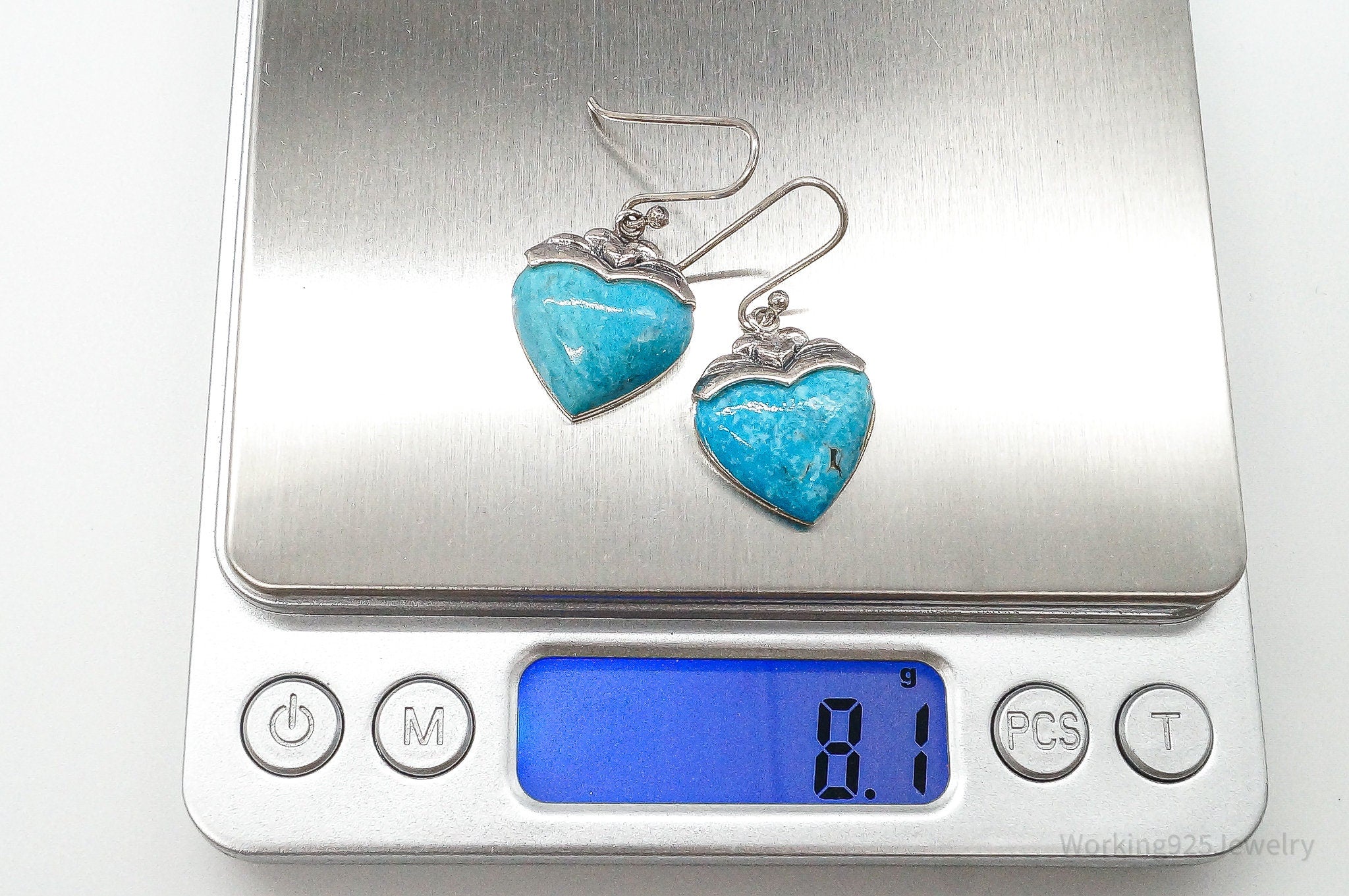 Designer SX Turquoise Hearts Sterling Silver Earrings