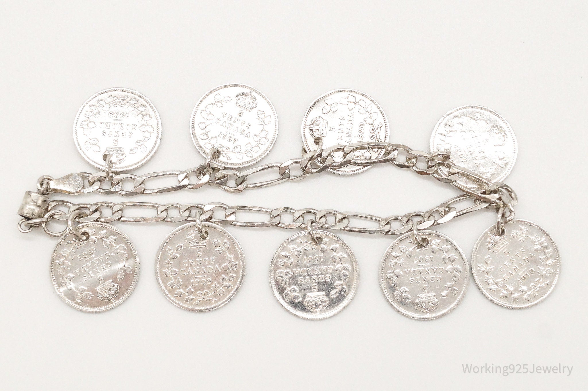 Rare Edward VII Coins Sterling Silver Chain Magnet Clasp Bracelet