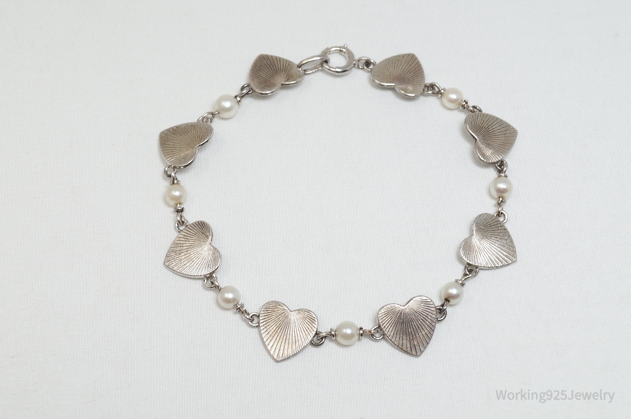 Antique Designer Harry S. Bick and Son Heart Sterling Silver Link Bracelet