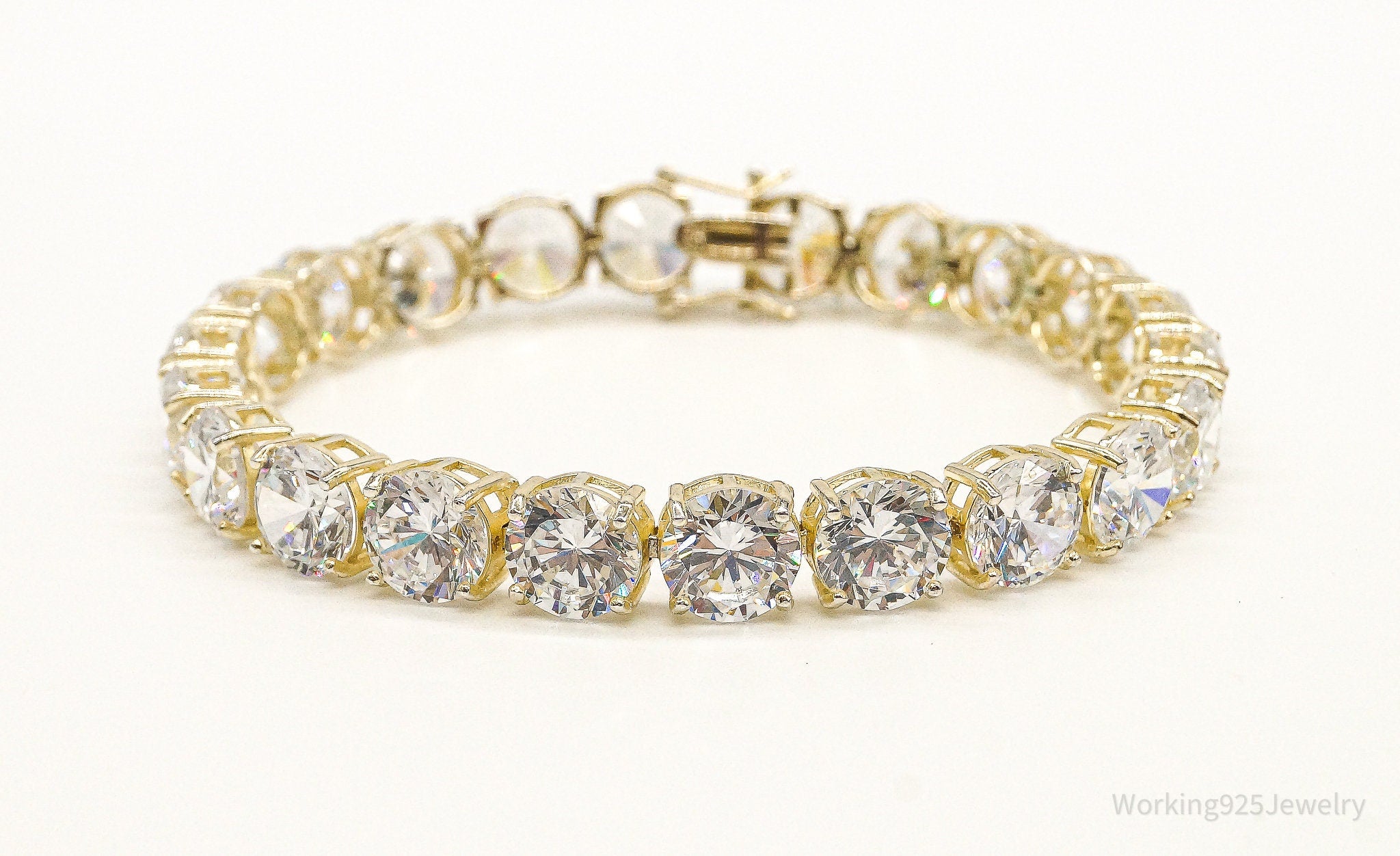 Designer Large Cubic Zirconia Gold Vermeil Sterling Silver Bracelet