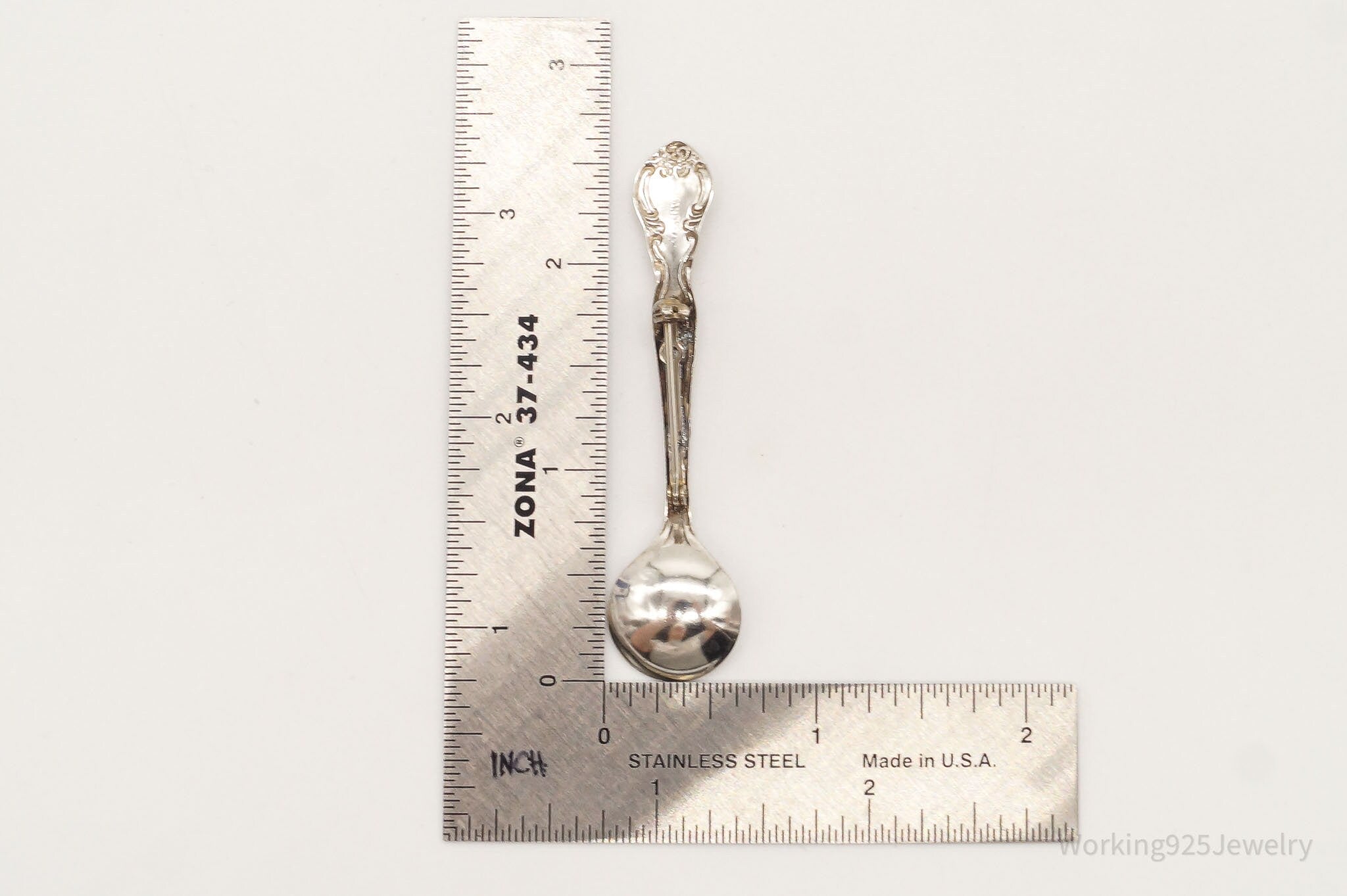 Antique Repousse Sterling Silver Spoon Brooch Pin