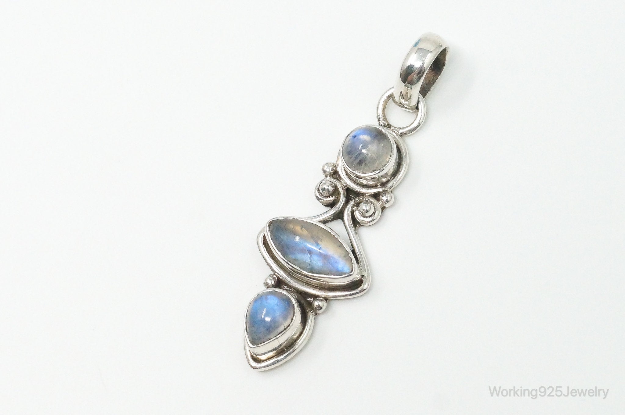 Large Vintage Moonstone Sterling Silver Necklace Pendant