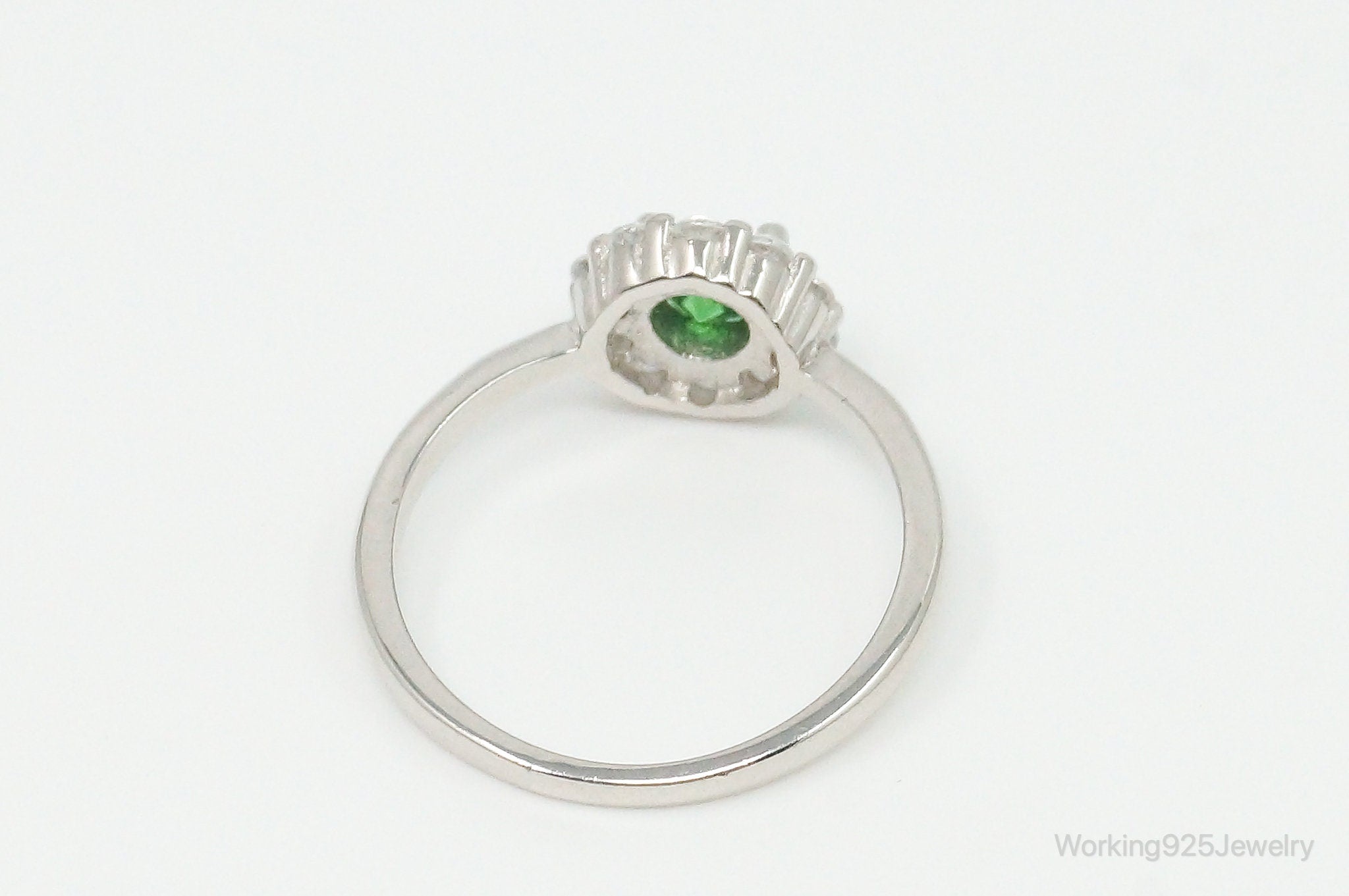 Green & White Cubic Zirconia Sterling Silver Ring - Size 6.75