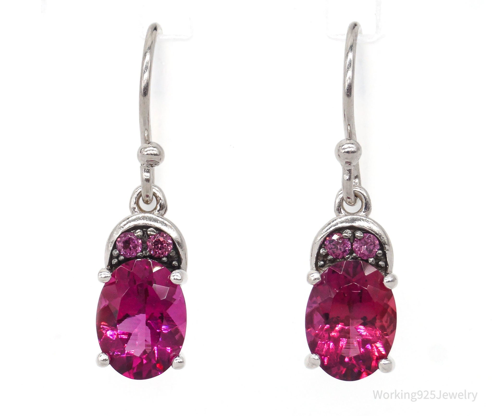 Designer Pink Tourmaline Pink CZ Rhodium Over Sterling Silver Earrings