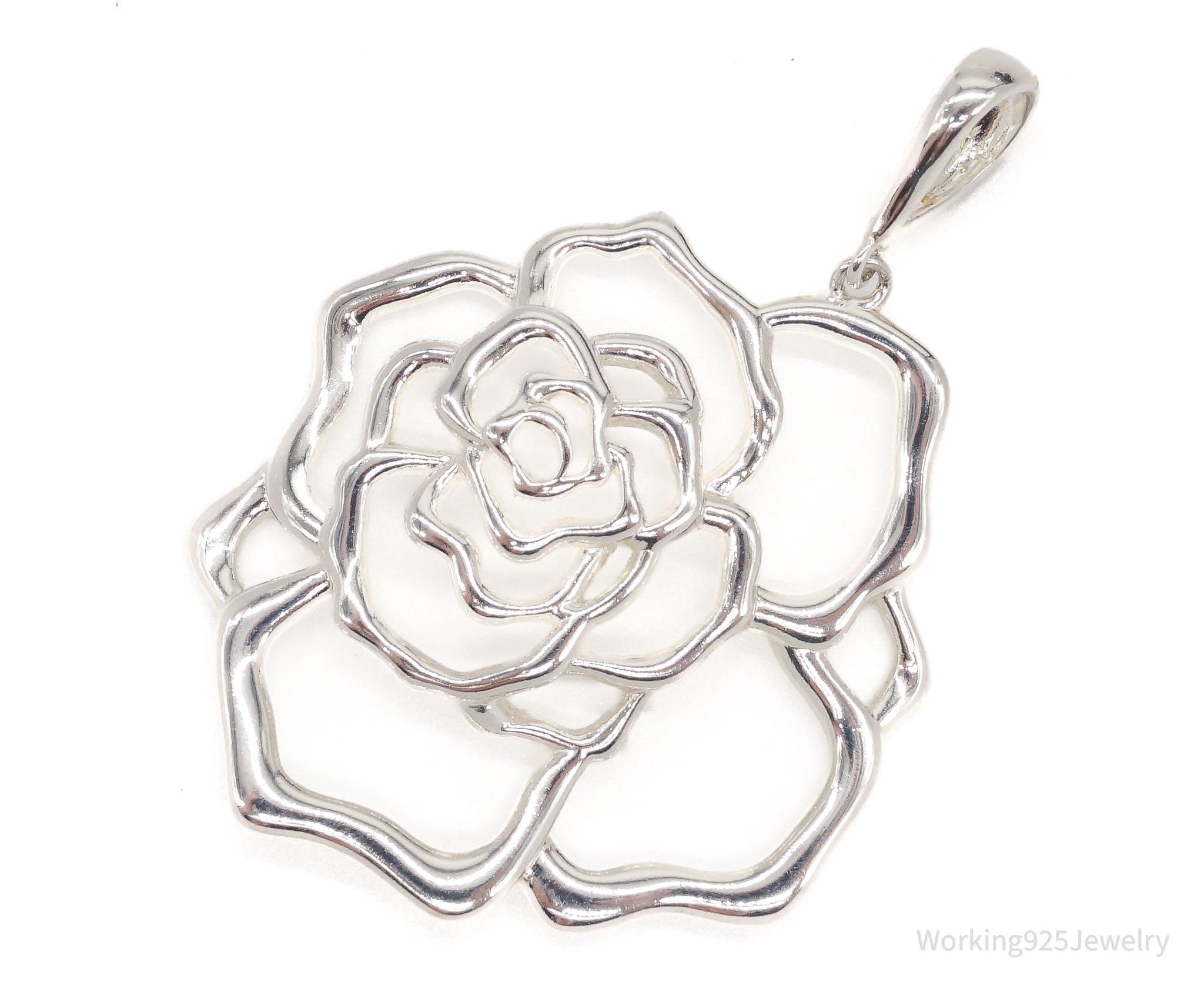 Large Vintage Designer JCM Jacmel Mauritius Sterling Silver Rose Pendant