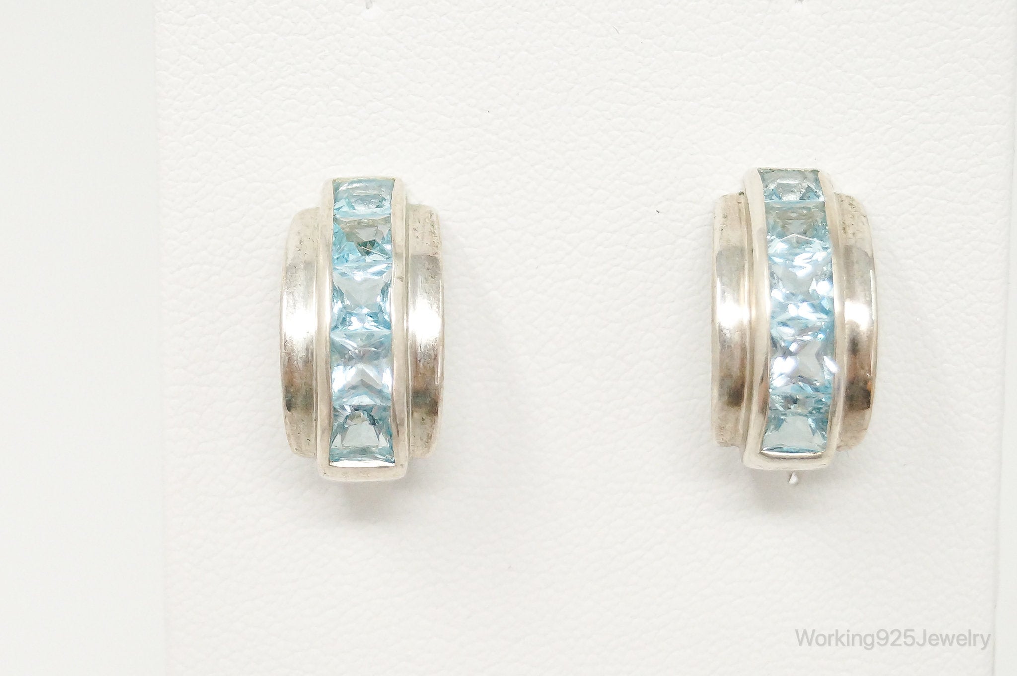 Blue Topaz Art Deco Sterling Silver Earrings