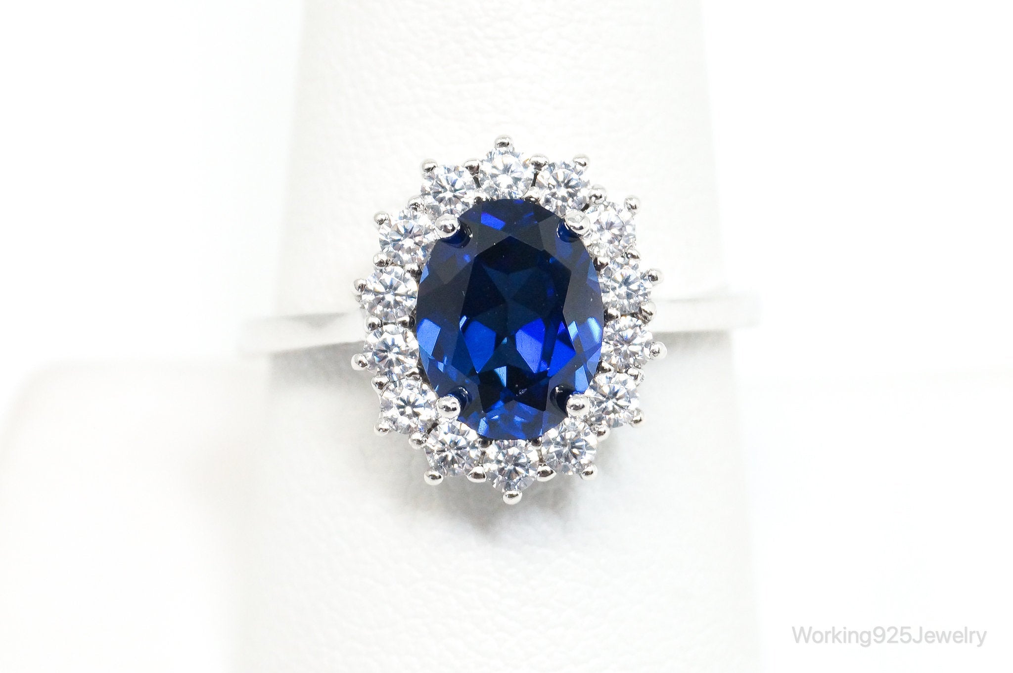 Vintage Art Deco Blue Lab Sapphire CZ Sterling Silver Ring - Size 9.25