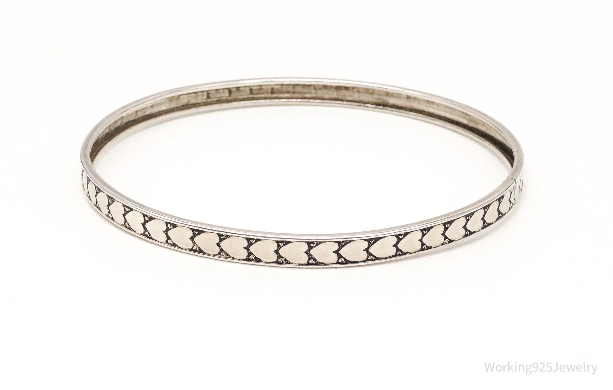 Antique Hearts Pattern Sterling Silver Bangle Bracelet