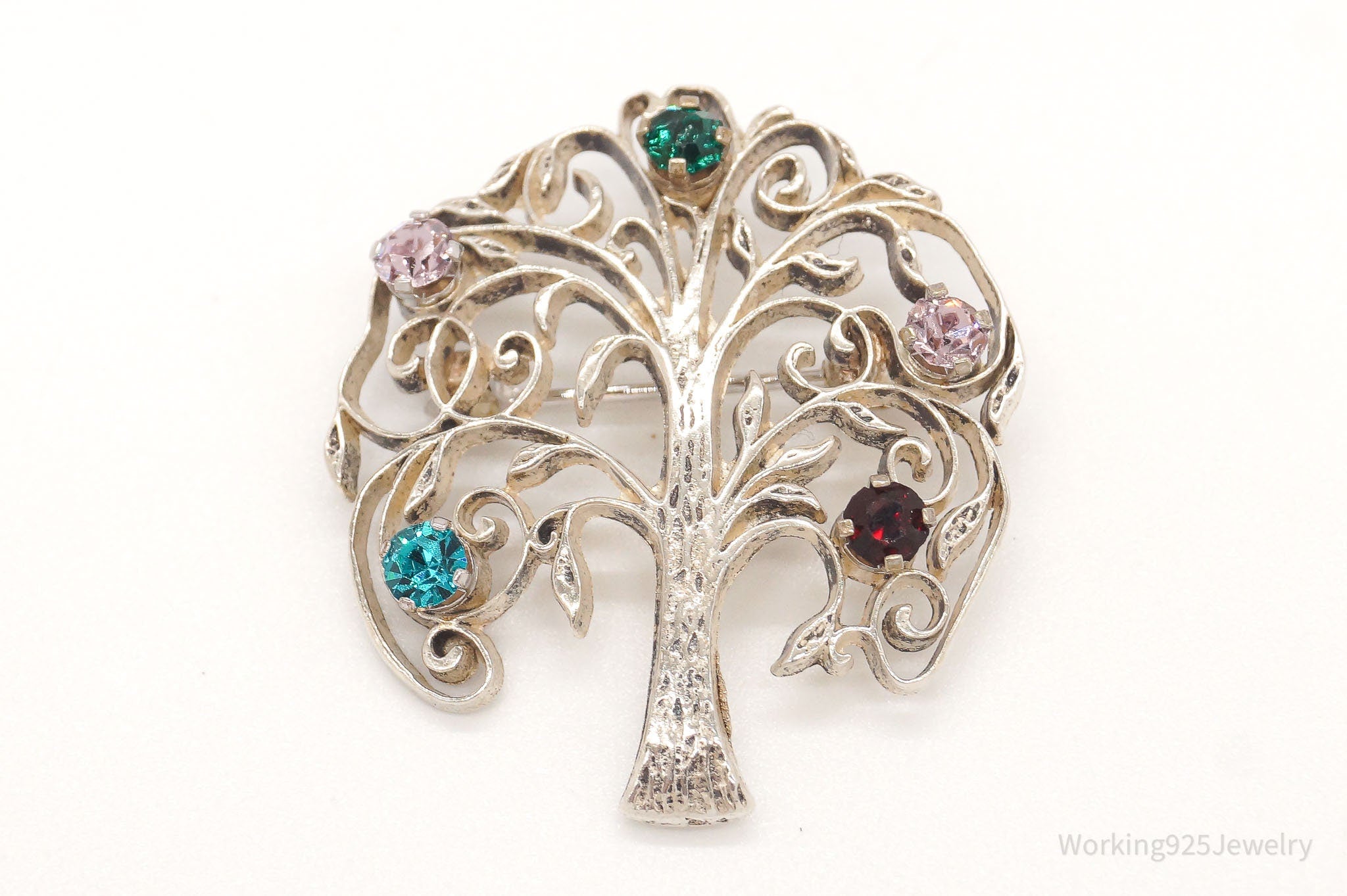 Antique Anson Rhinestone Tree Sterling Silver Pin