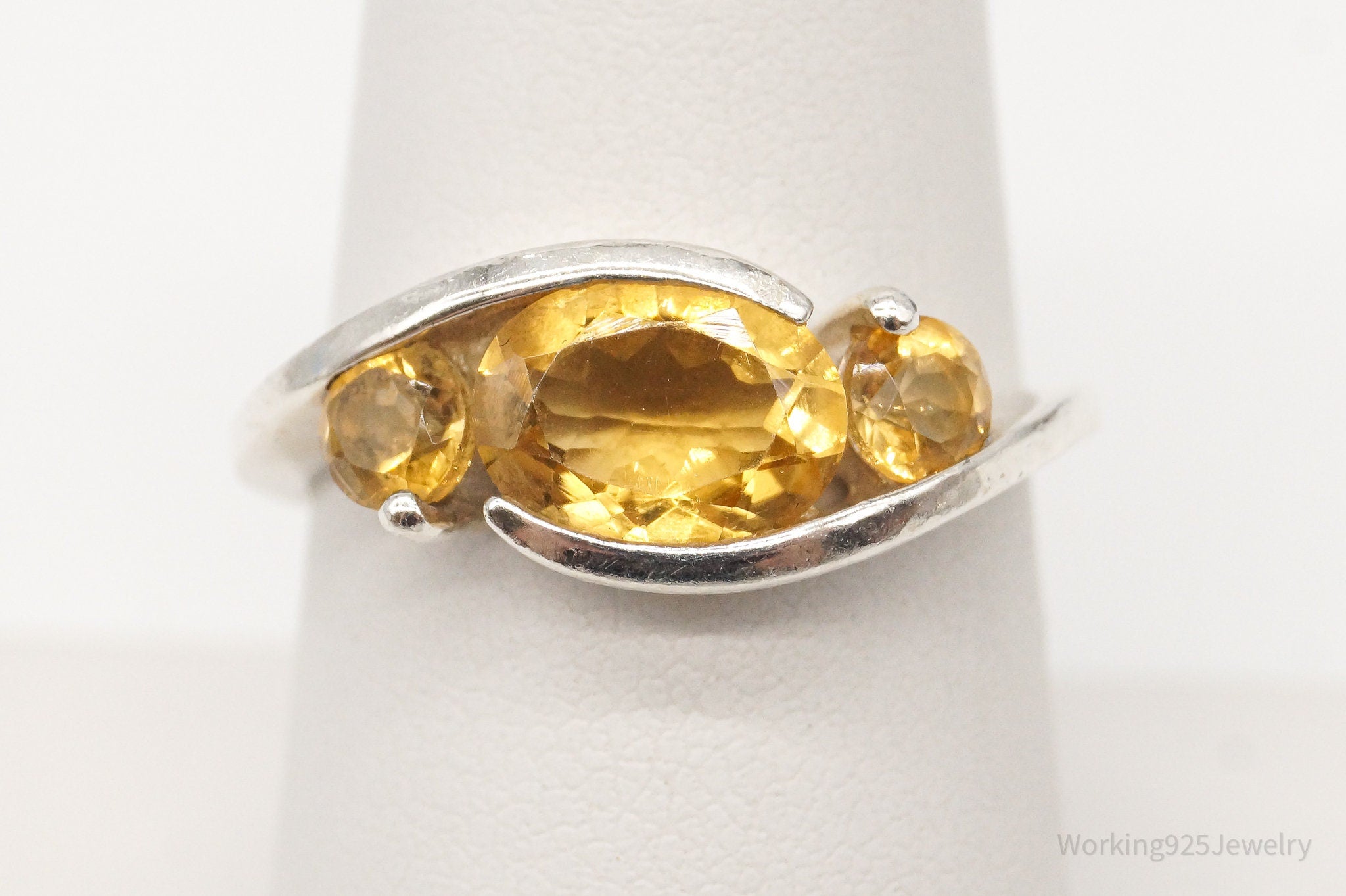 Vintage Citrine Sterling Silver Ring - Size 7.5