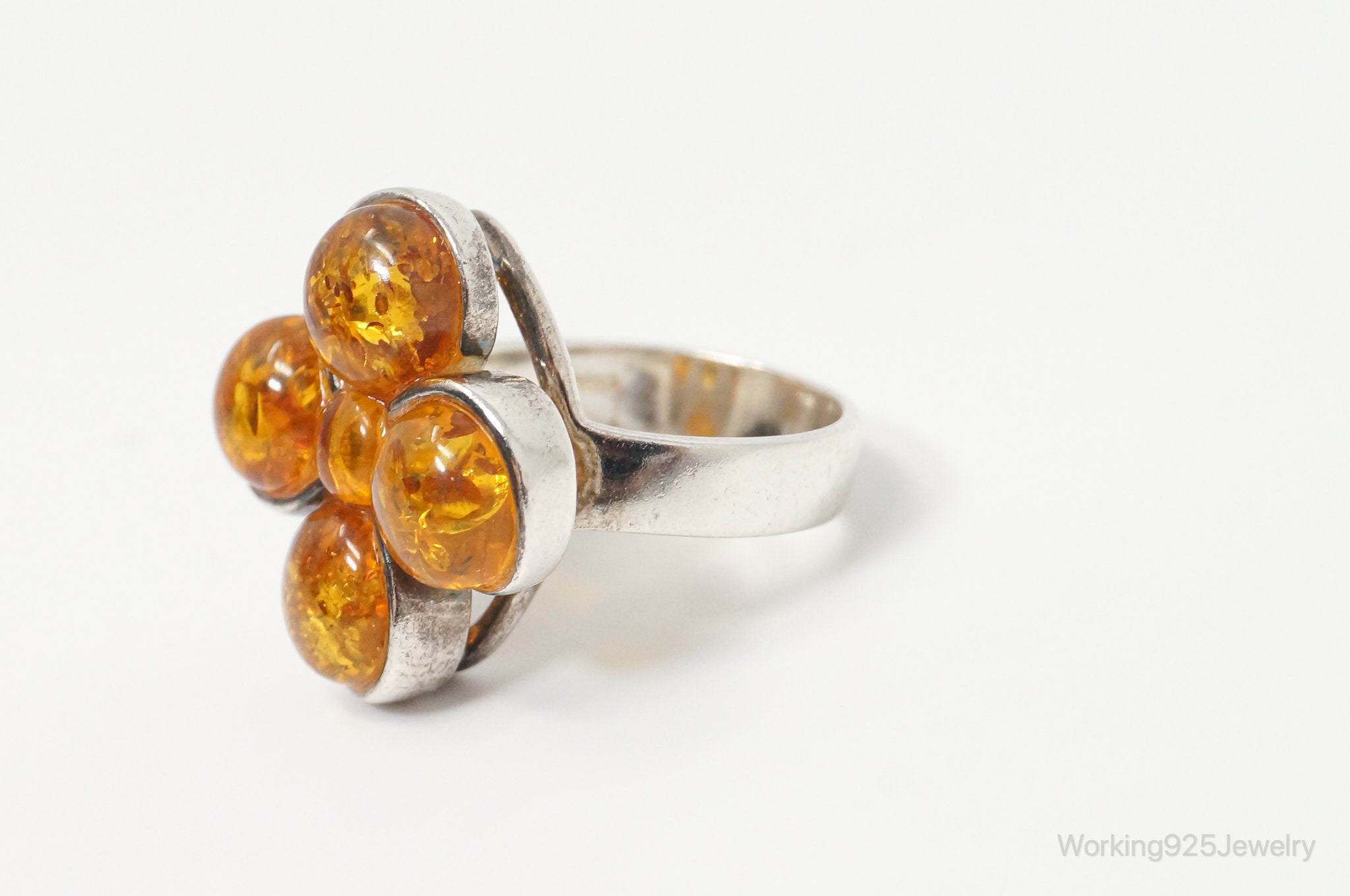 Vintage Honey Baltic Amber Sterling Silver Ring Size 7