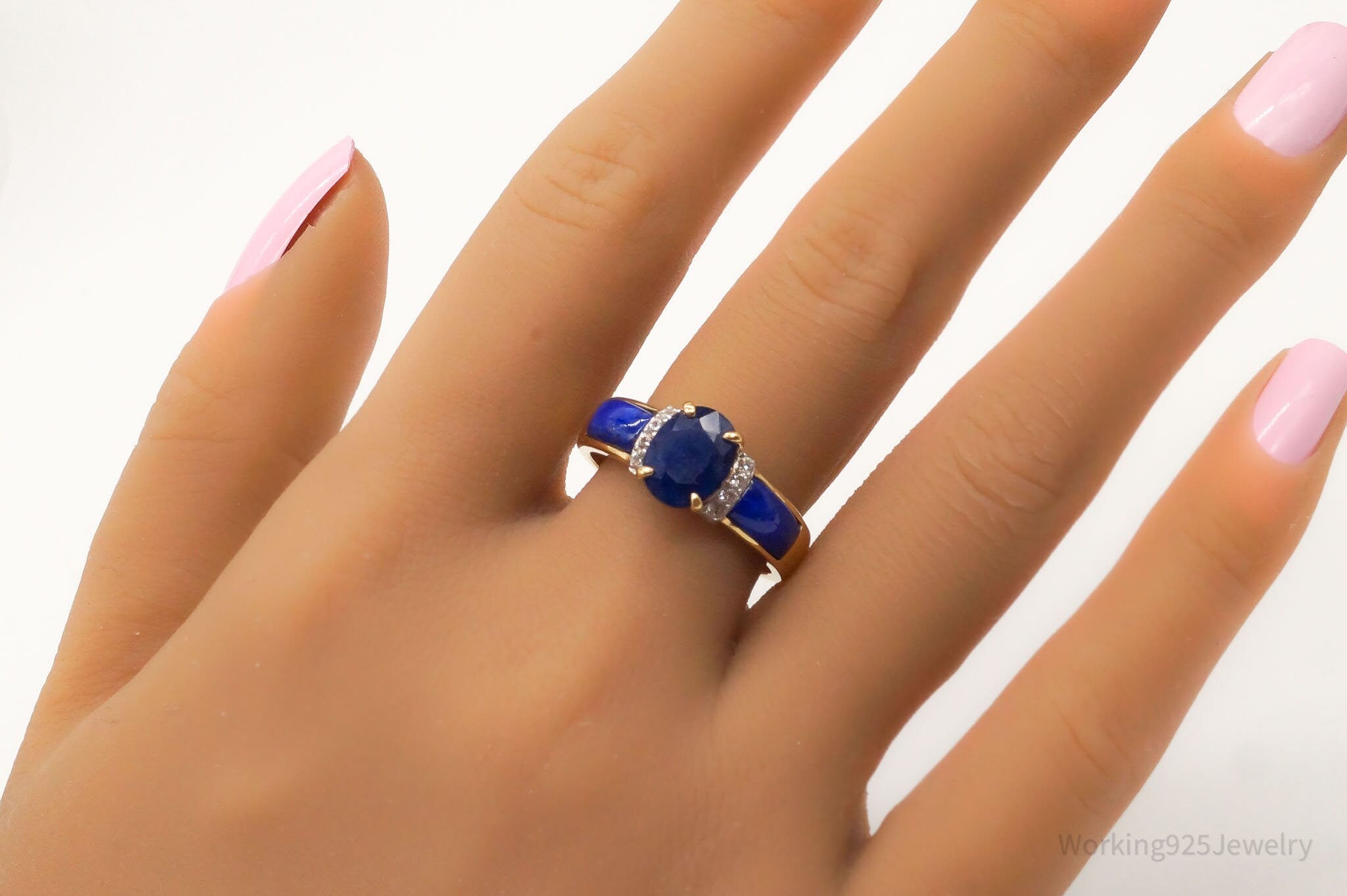 BBJ Sapphire Lapis Lazuli CZ 18K Yellow Gold Over Sterling Silver Ring - Sz 8.75