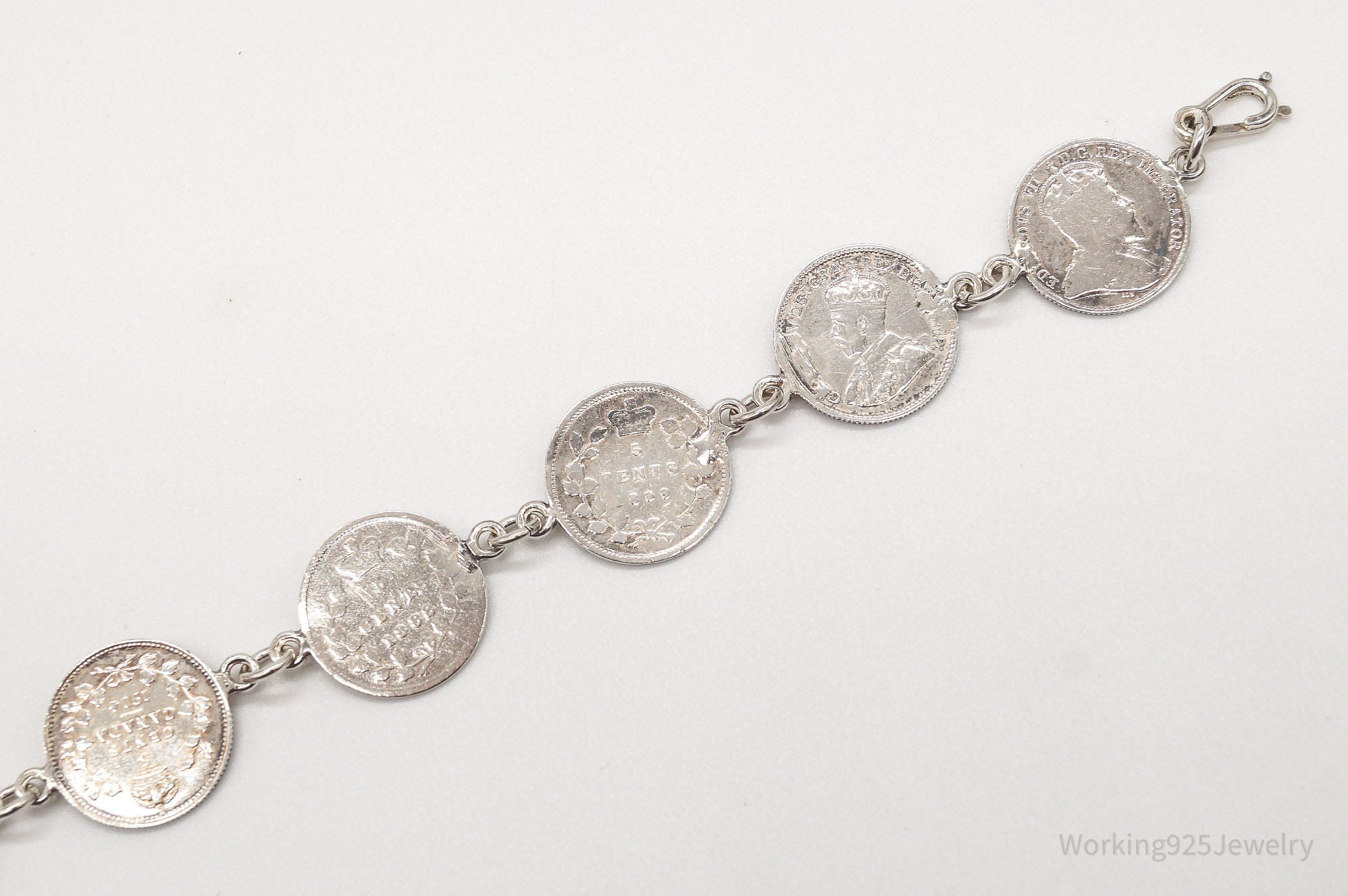 Antique Canadian Coins Sterling Silver Bracelet