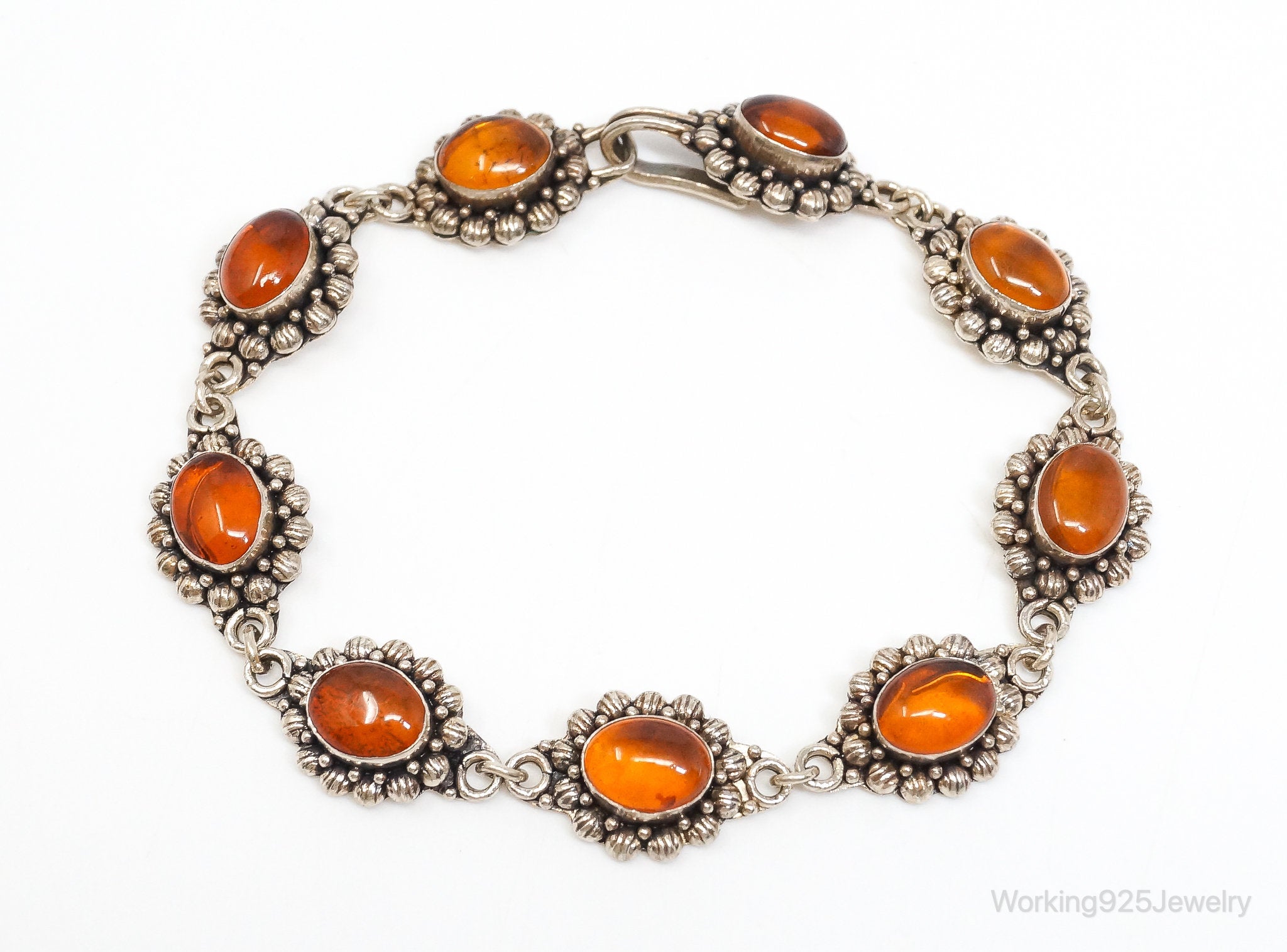 Vintage Baltic Amber Modernist Sterling Silver Bracelet