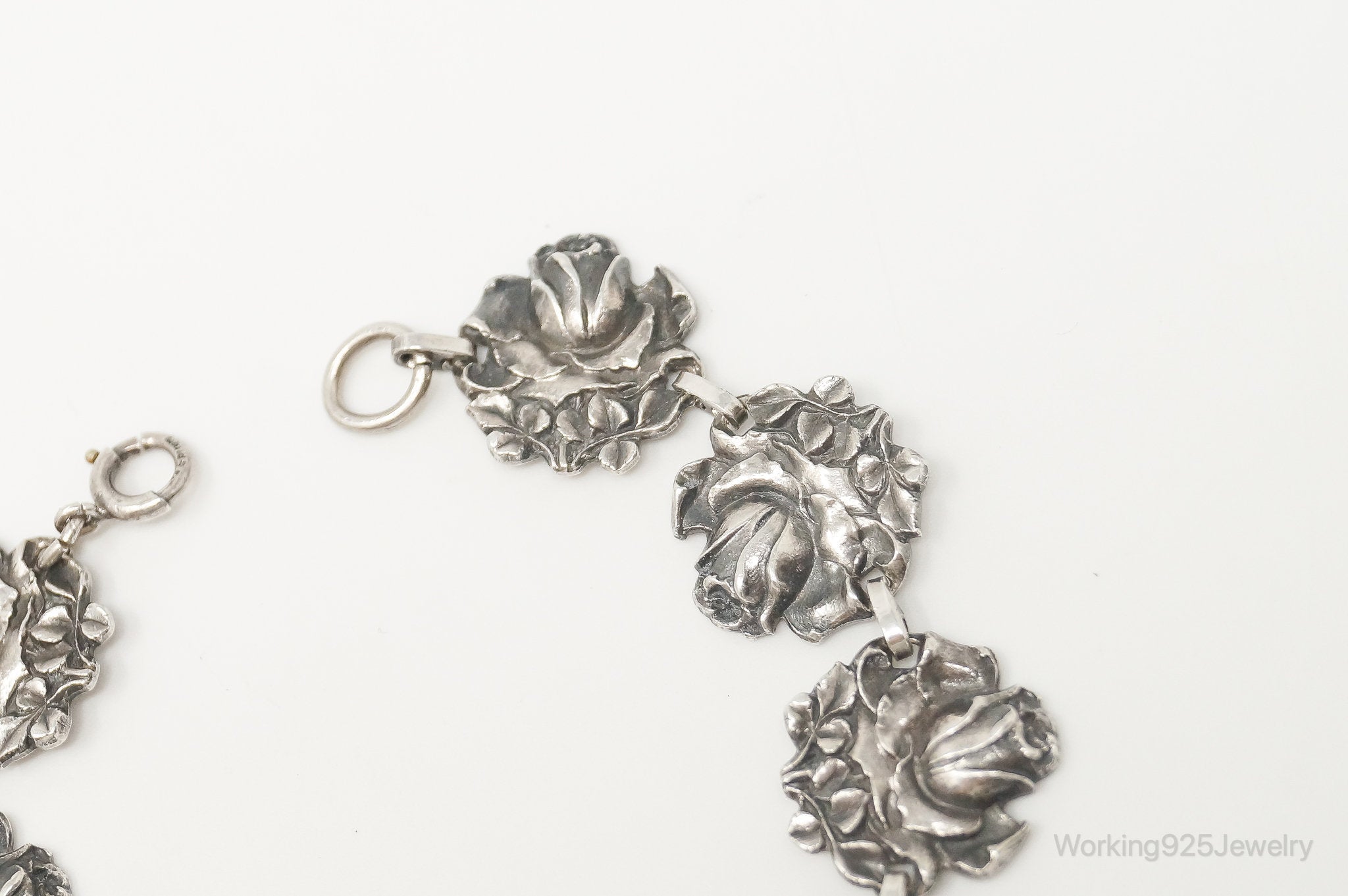 RESERVED Carolynn - Antique Roses Sterling Silver Panel Bracelet