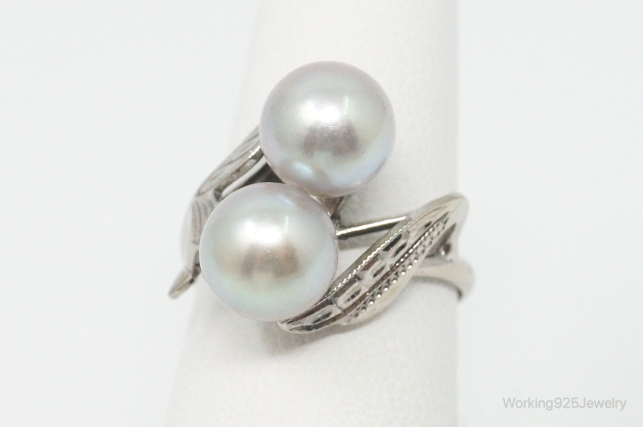 Antique Pearl Silver Ring - Size 5