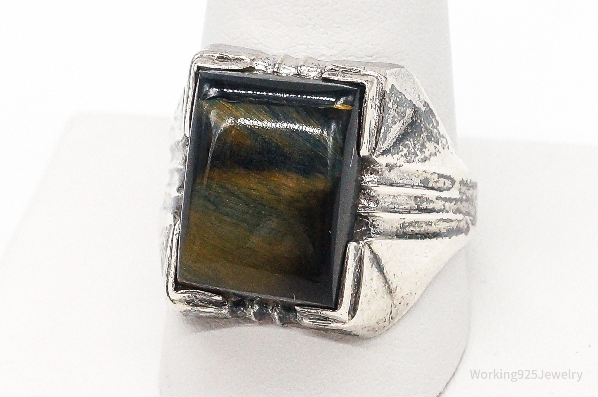 Antique Designer Clark & Coombs Tigers Eye Sterling Silver Ring - Size 11