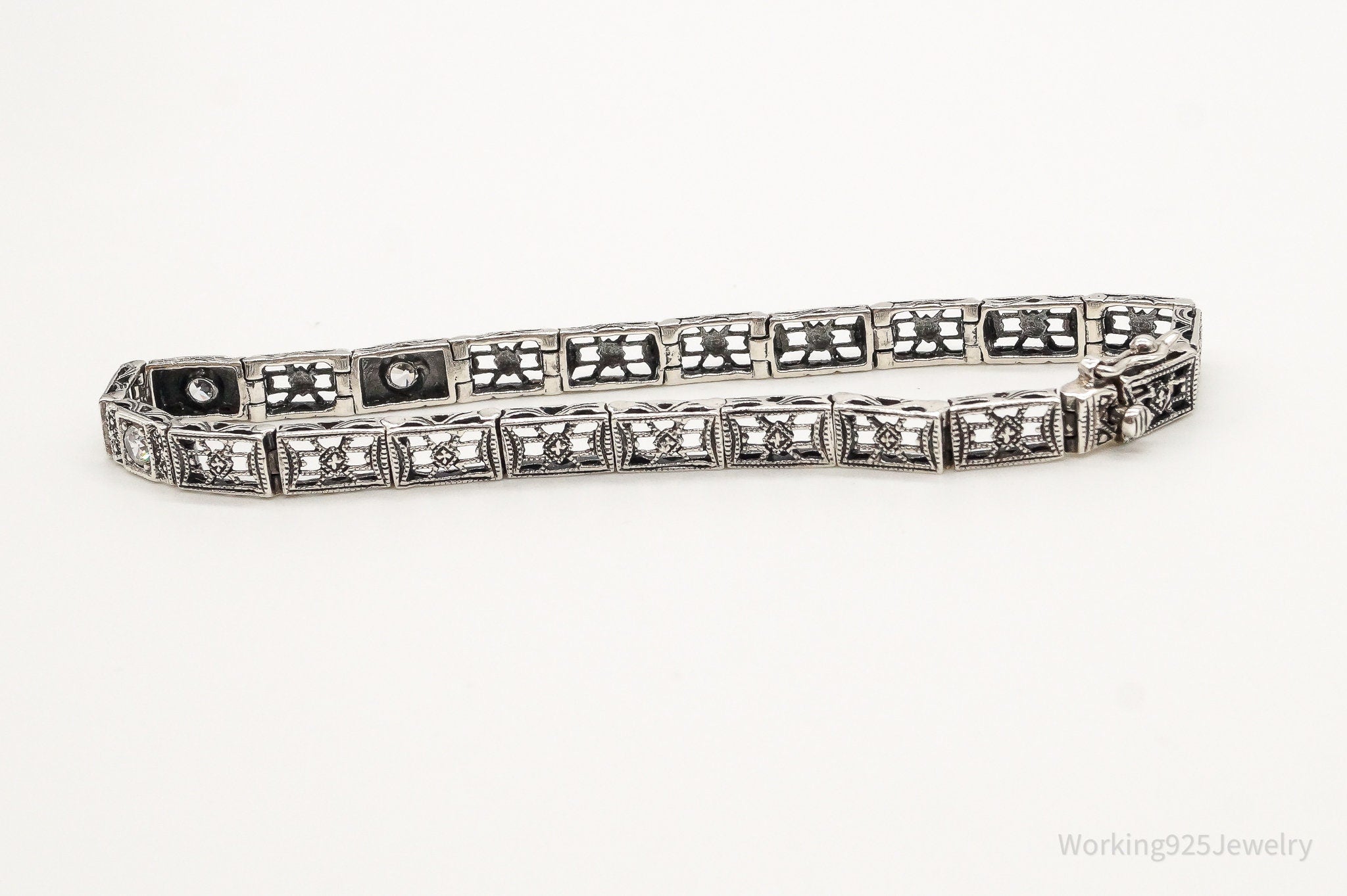 Vintage Cubic Zirconia Art Deco Sterling Silver Bracelet