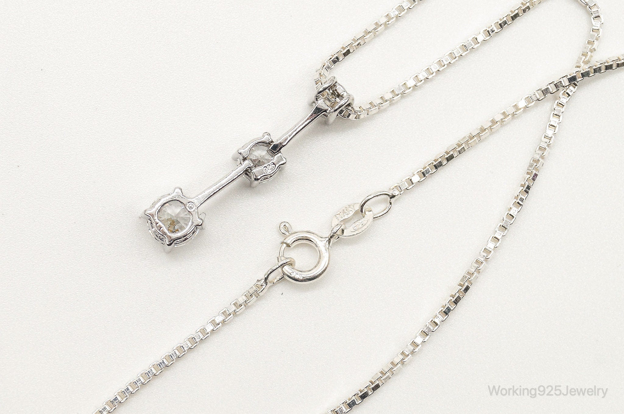 Three Stone Cubic Zirconia Sterling Silver Necklace