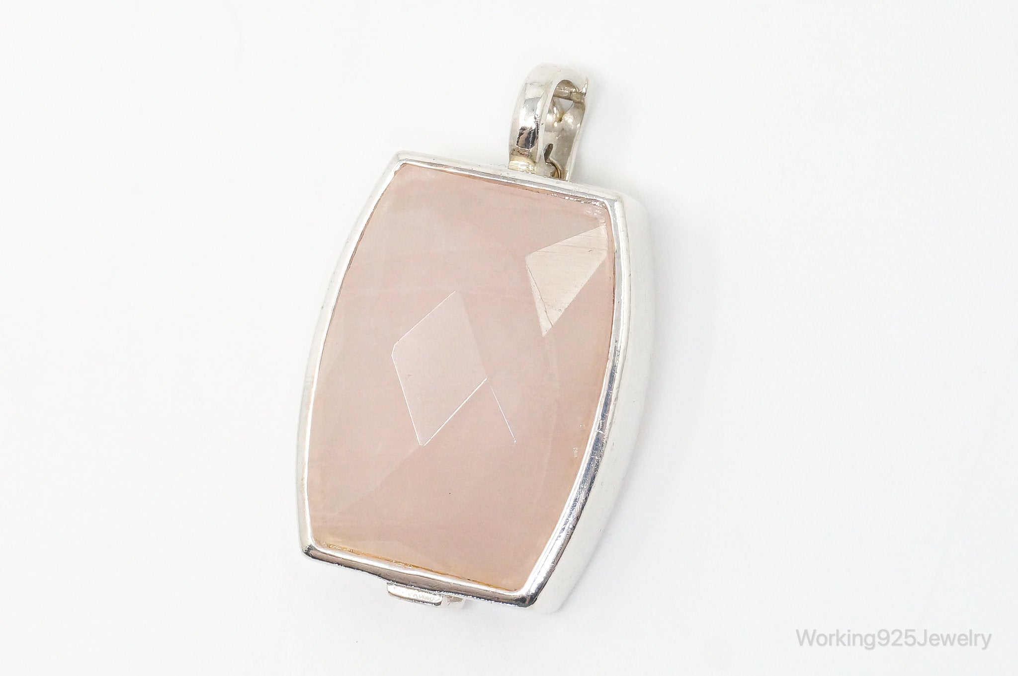 Large Designer ELLE Rose Quartz Ruby Sterling Silver Necklace Pendant