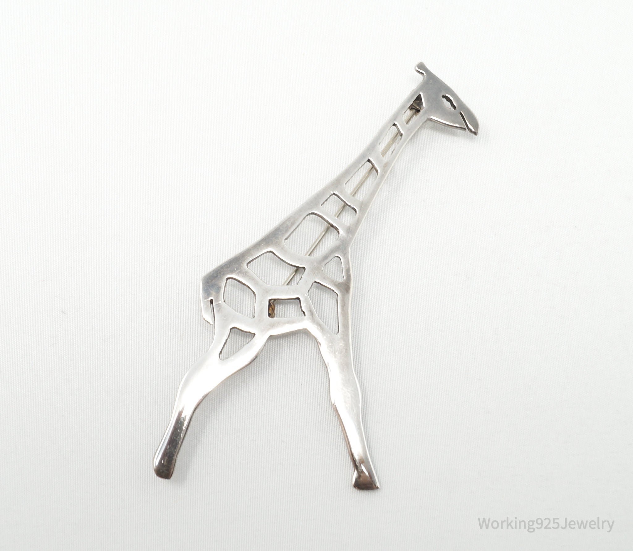 Large Vintage Giraffe Sterling Silver Brooch Pin