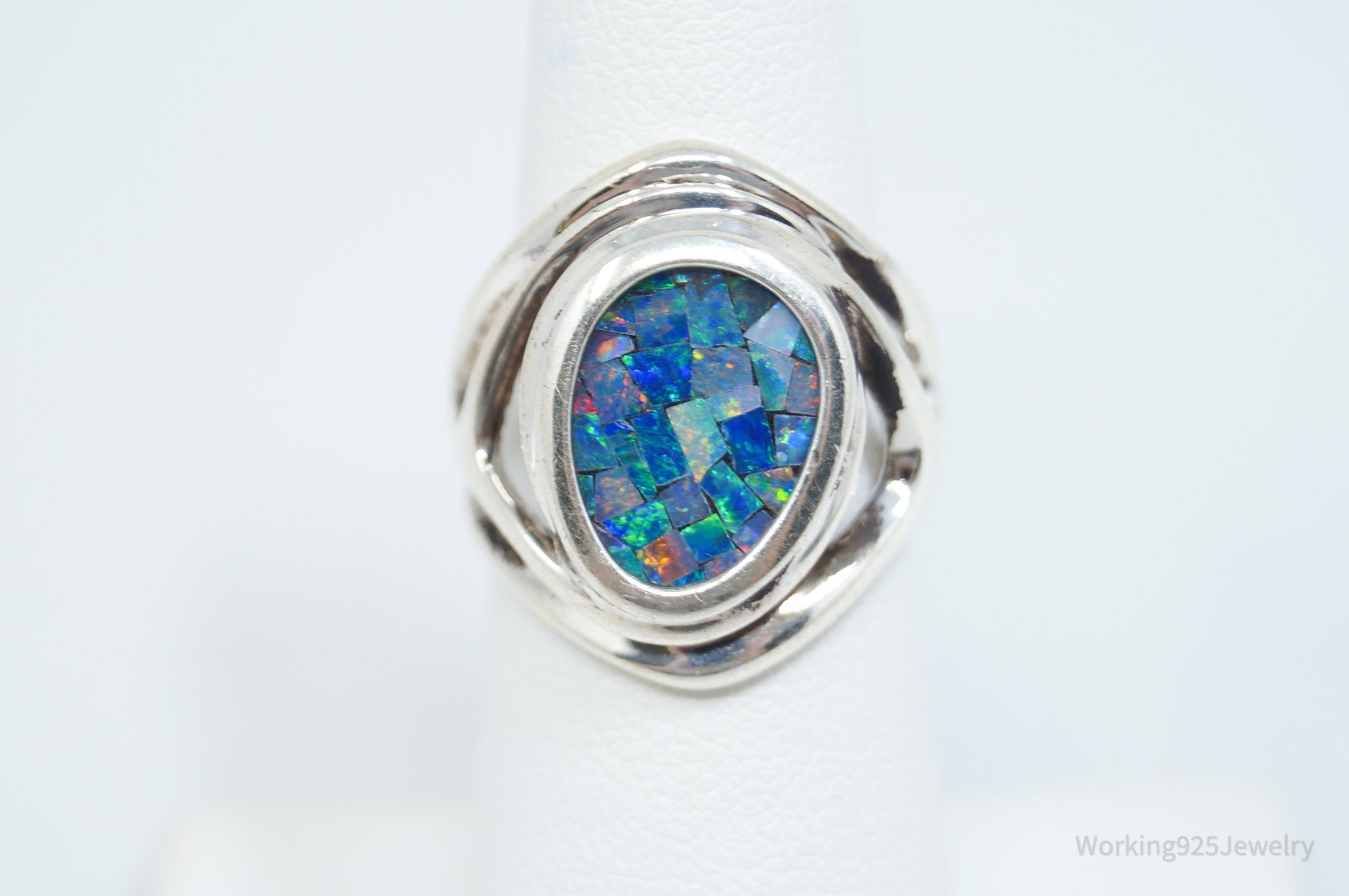 Vintage Designer Whitney Kelly Fire Opal Mosaic Sterling Silver Ring - Size 5.75