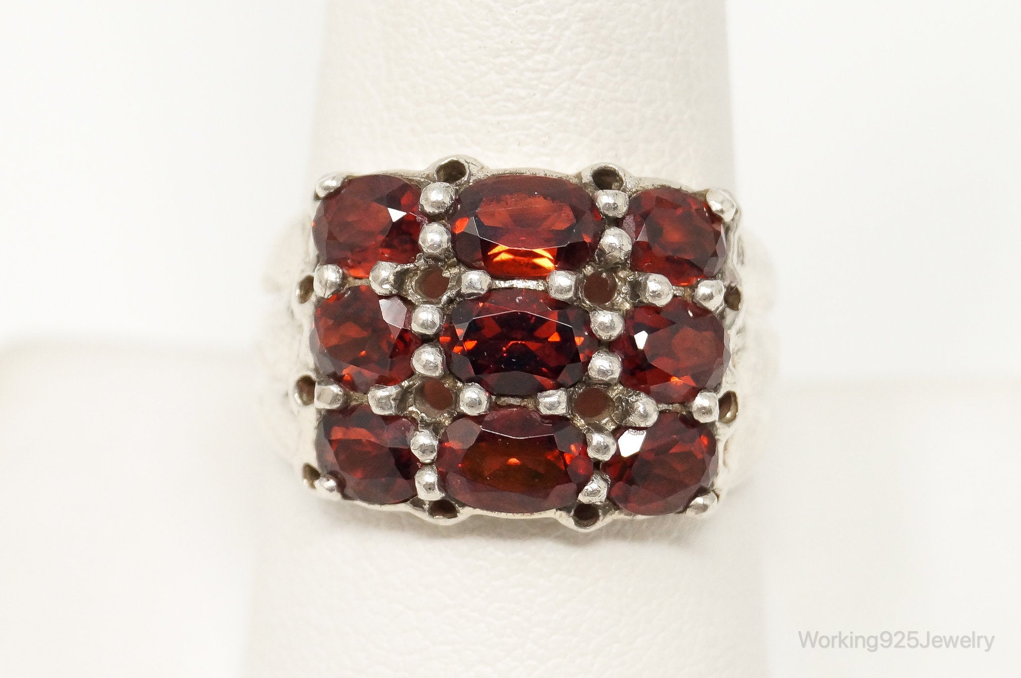 Vintage Garnet Sterling Silver Cocktail Ring - Size 10