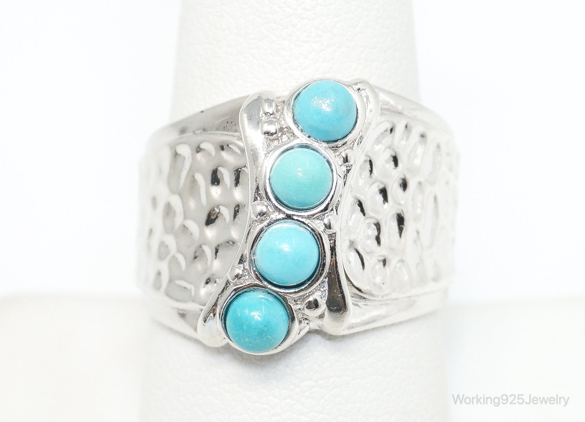 Vintage Designer Felicia Designs Turquoise Sterling Silver Ring - Size 8.75