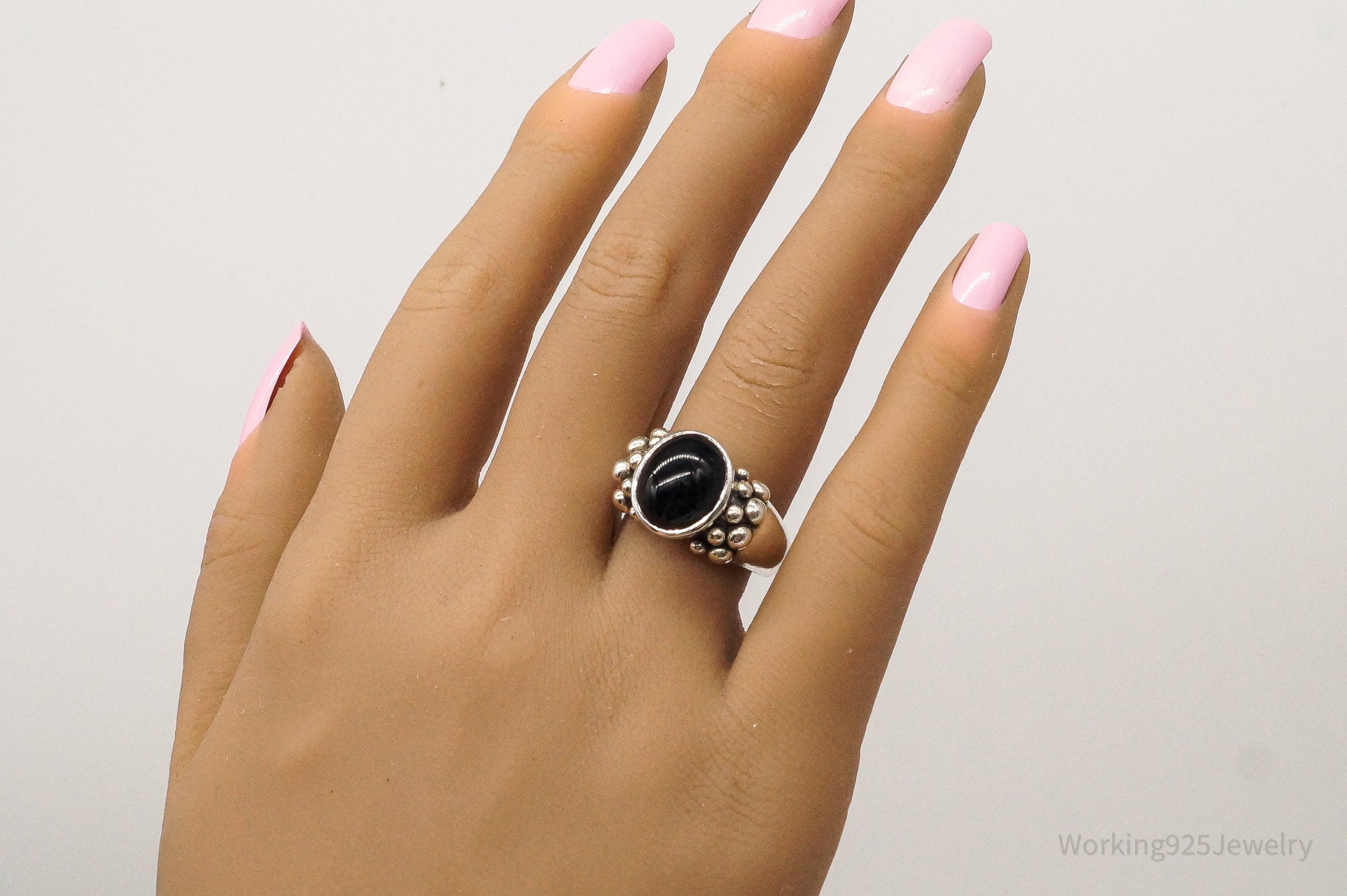 Vintage Black Onyx Sterling Silver Ring - Size 8