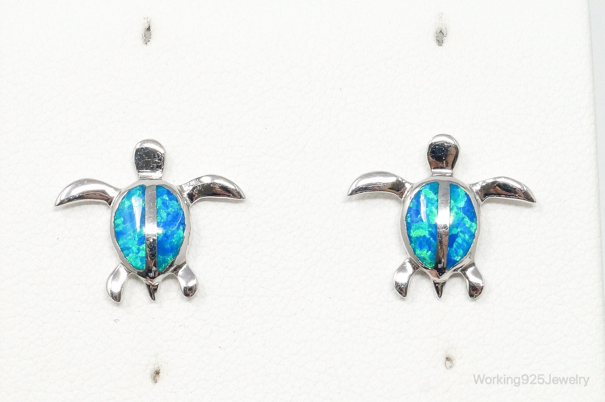 Vintage Blue Opal Sea Turtles Sterling Silver Earrings