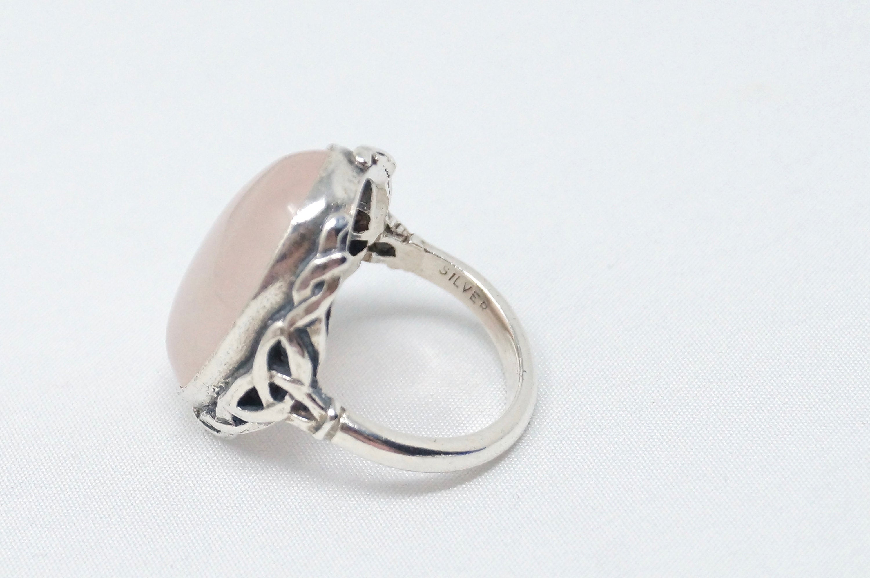 Stunning Antique Large Rose Quartz Sterling Silver Statement Ring - Size 5