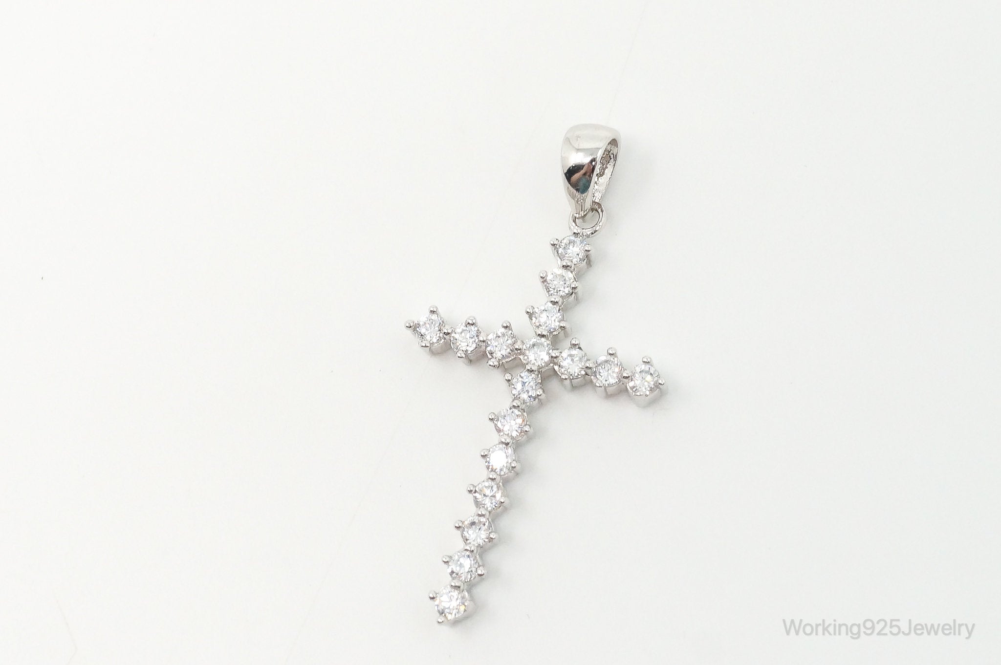 Large Vintage Cubic Zirconia Cross Sterling Silver Necklace Pendant