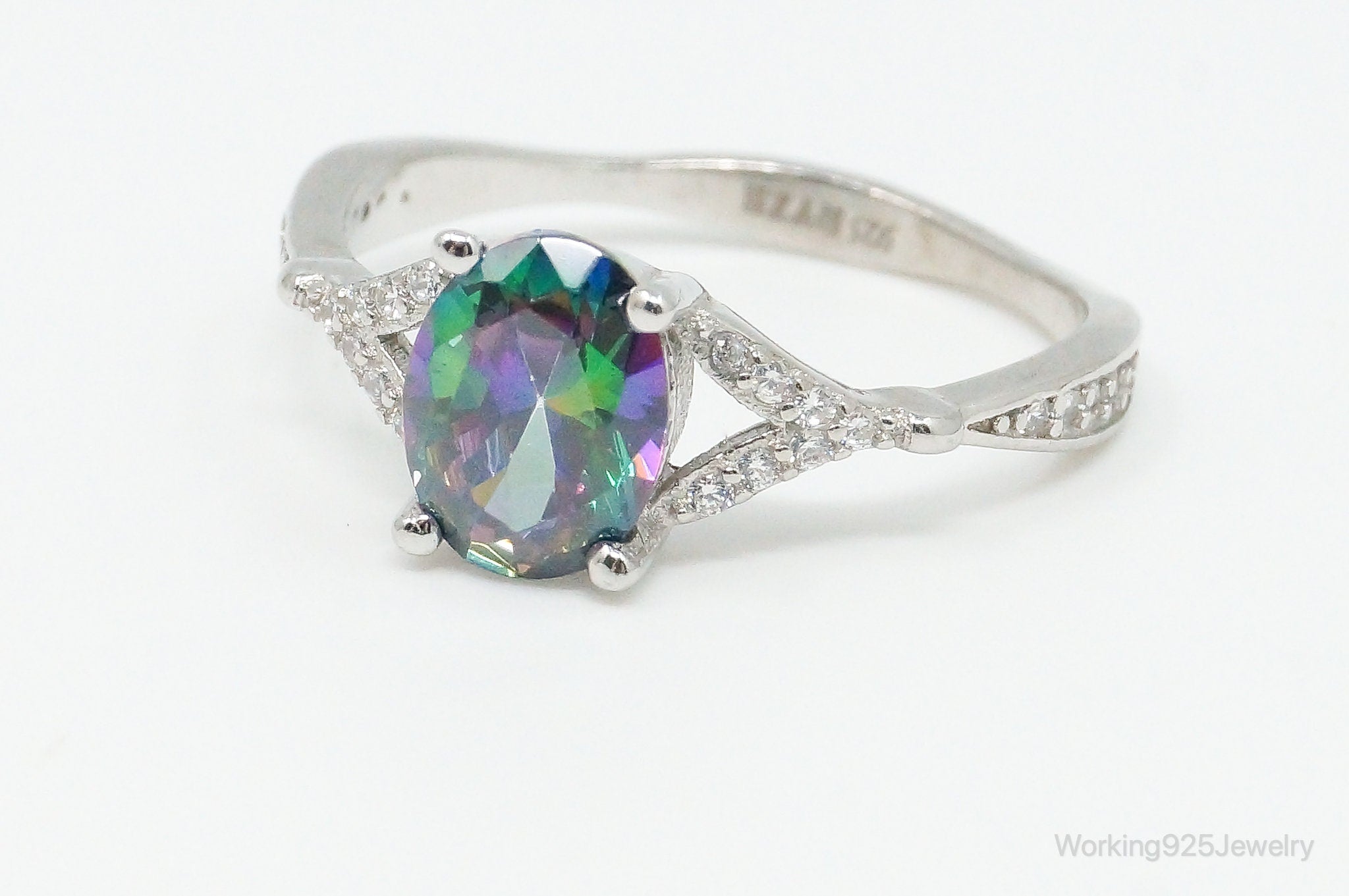 Mystic Topaz Cubic Zirconia Ring Sterling Silver - Size 7