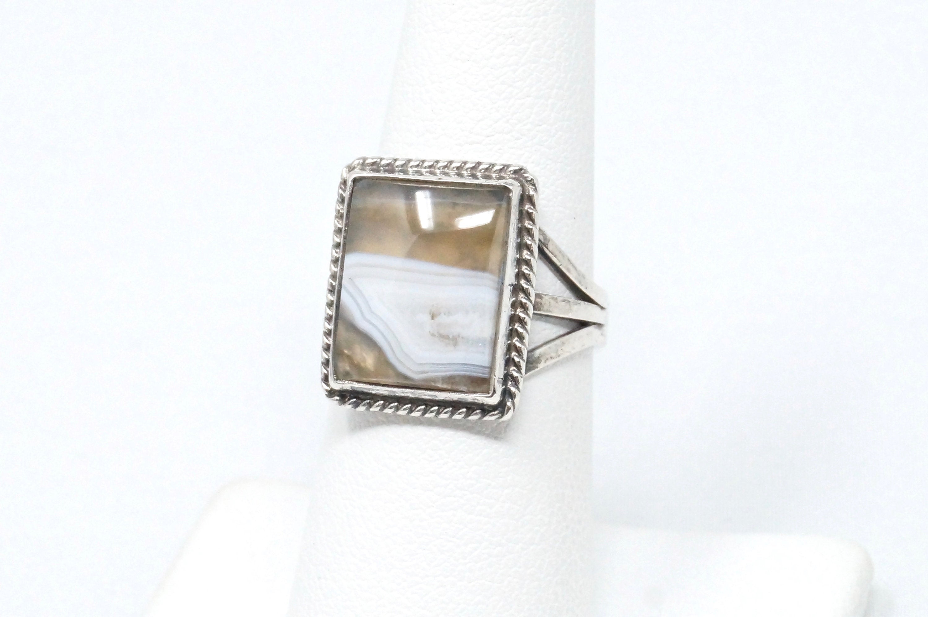 Vintage Brown Lace Agate Cable Design Southwestern Sterling Silver Ring Size 6.5