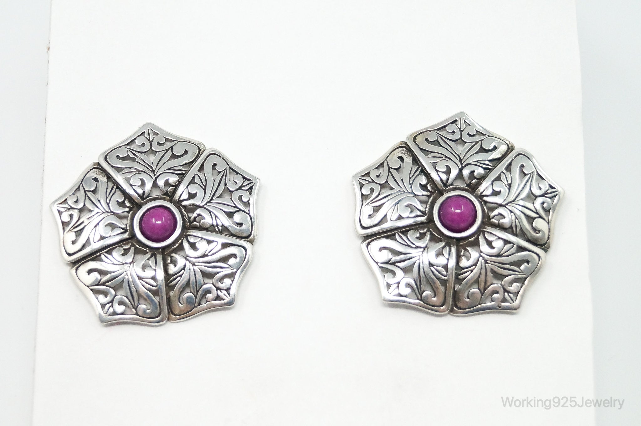 Designer Jerlaine Art Nouveau Style Sugilite Sterling Silver Earrings