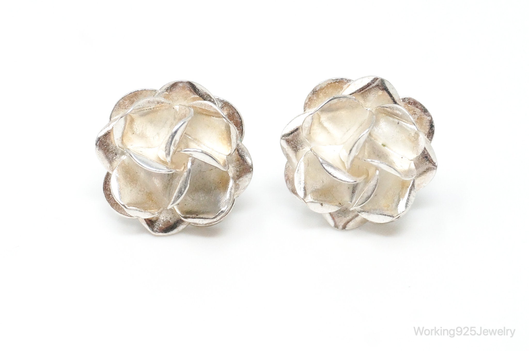 Vintage Handmade Mexico Sterling Silver Flower Stud Earrings