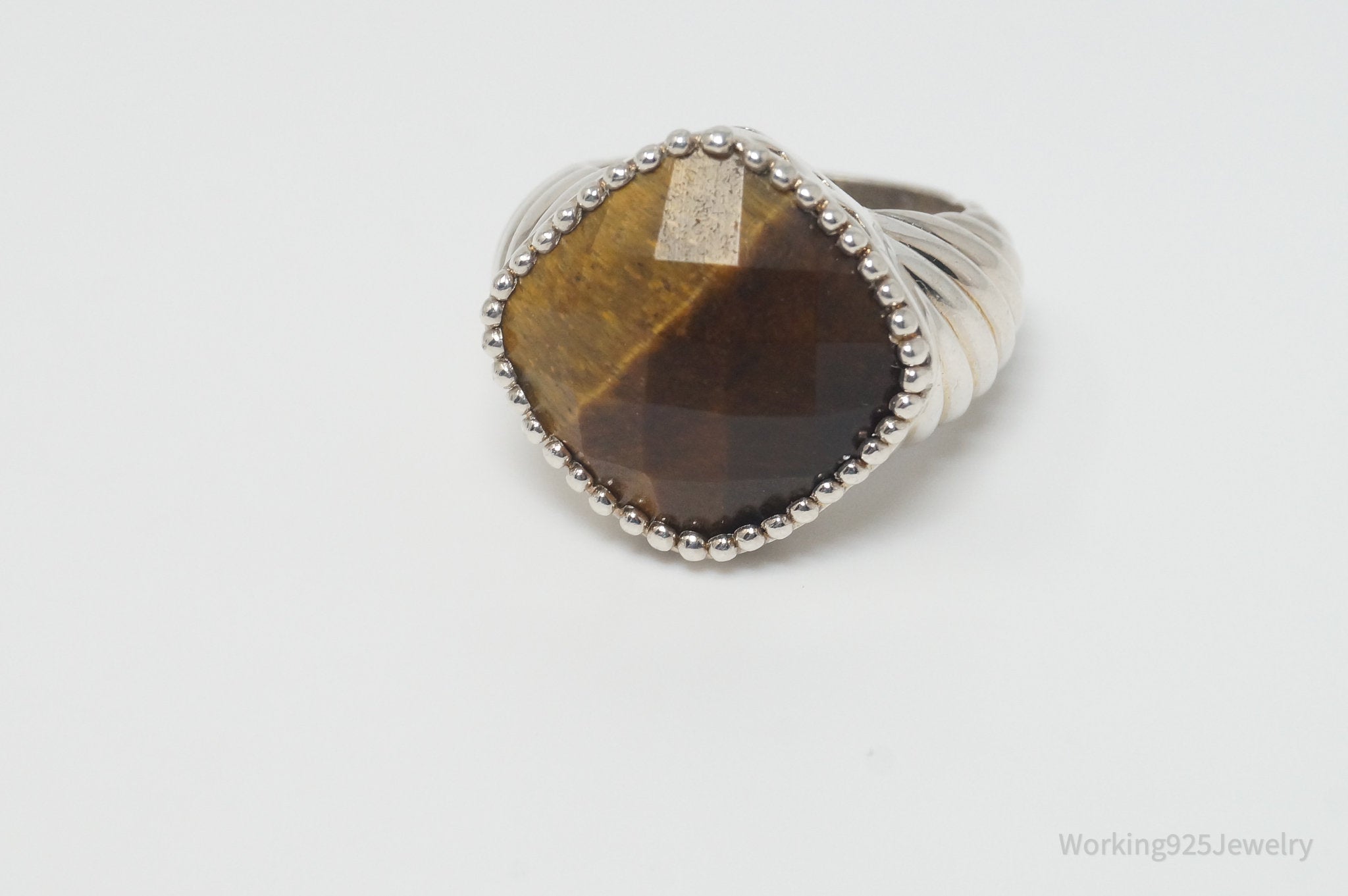 Vintage Designer LT Tigers Eye Cable Sterling Silver Ring - Size 7