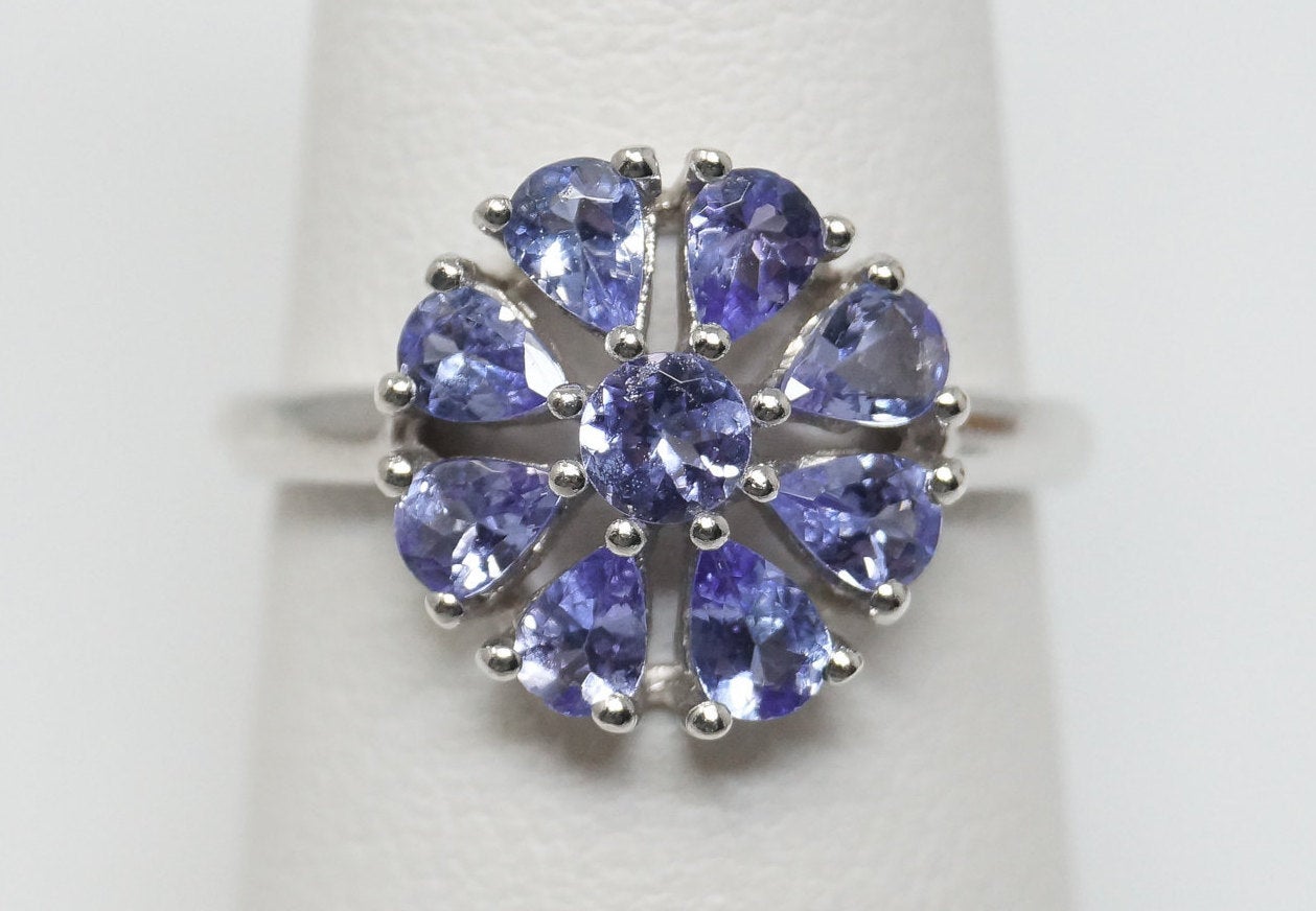 Vintage Iolite Flower Sterling Silver Ring - Sz 6