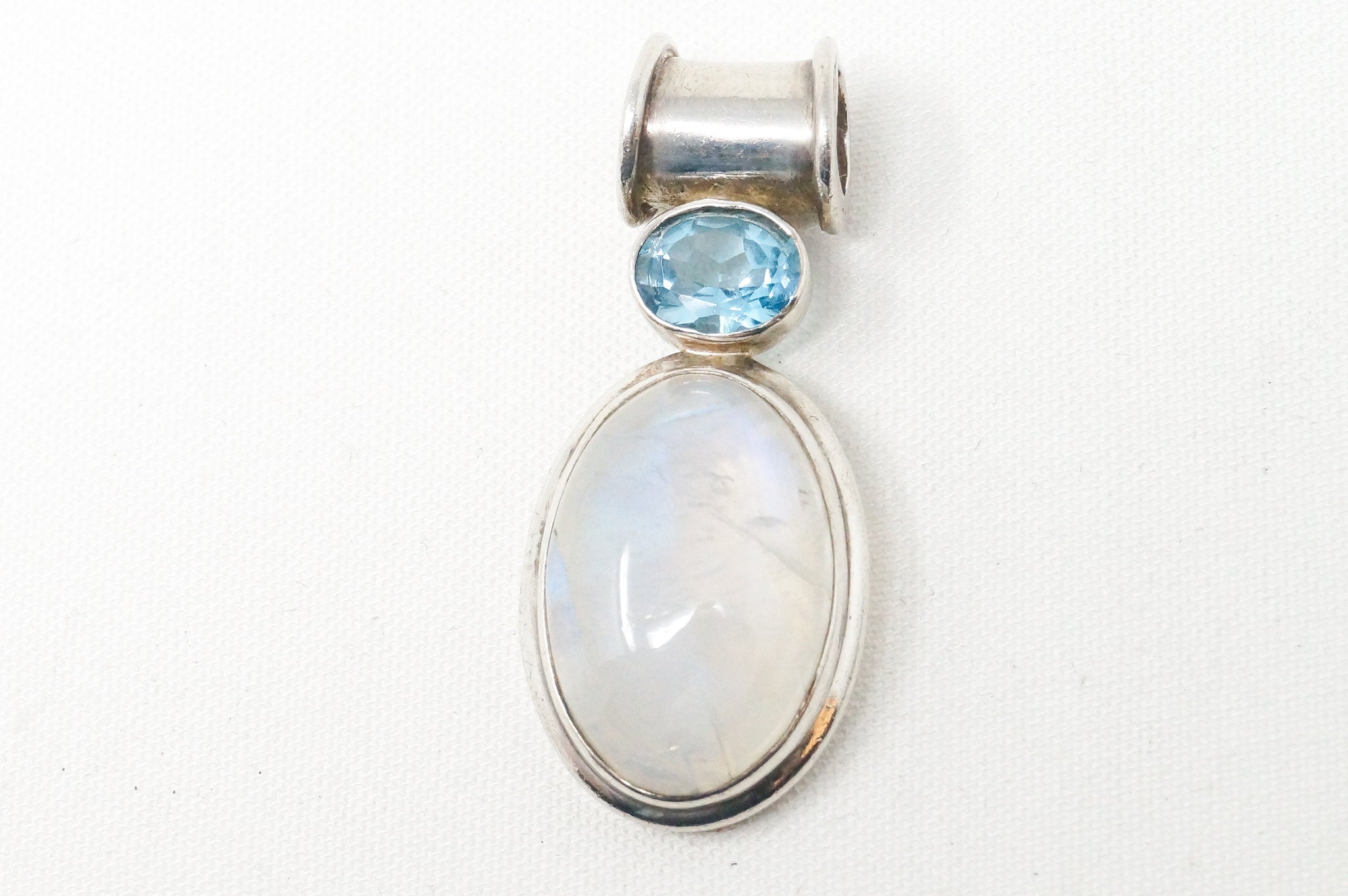 Vintage Designer SAJEN Blue Topaz Moonstone Sterling Necklace Pendant