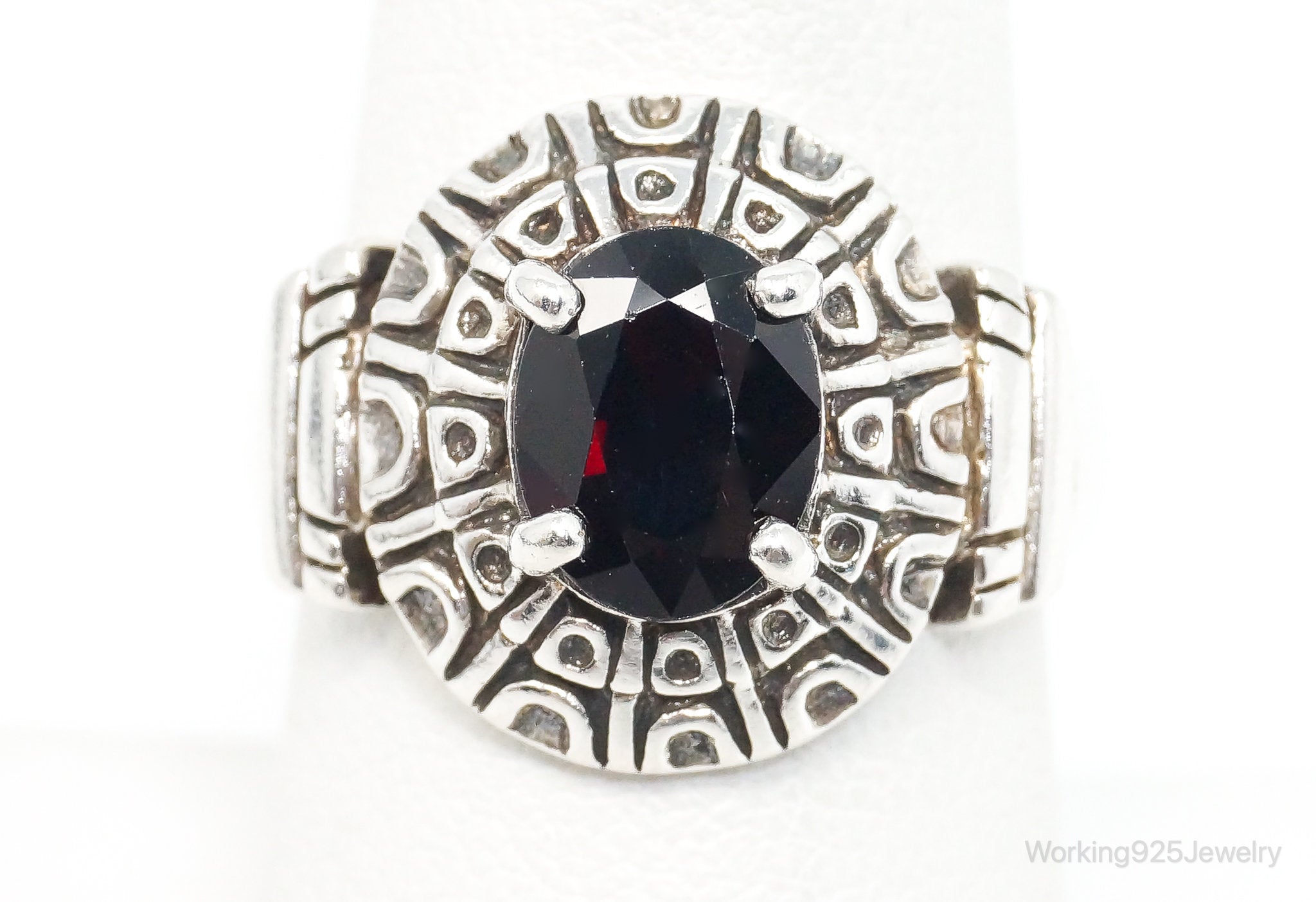 Vintage Designer PD Garnet Sterling Silver Ring Set - SZ 8