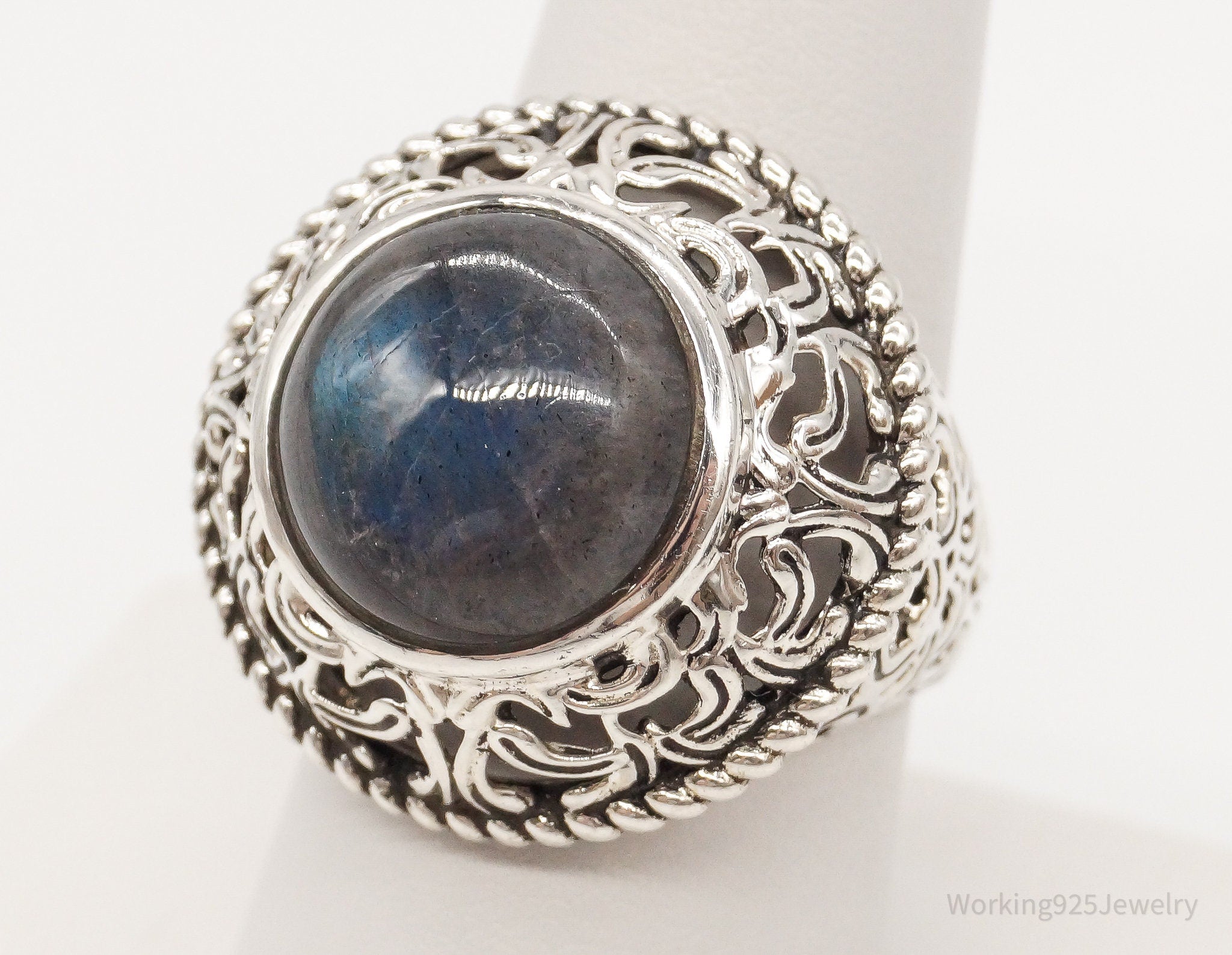 Tall Labradorite Sterling Silver Ring - Size 8.25