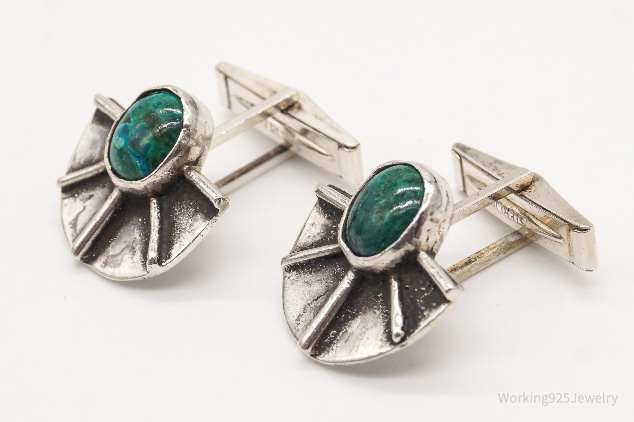 Vintage Azurite Modernist Sterling Silver Cufflinks