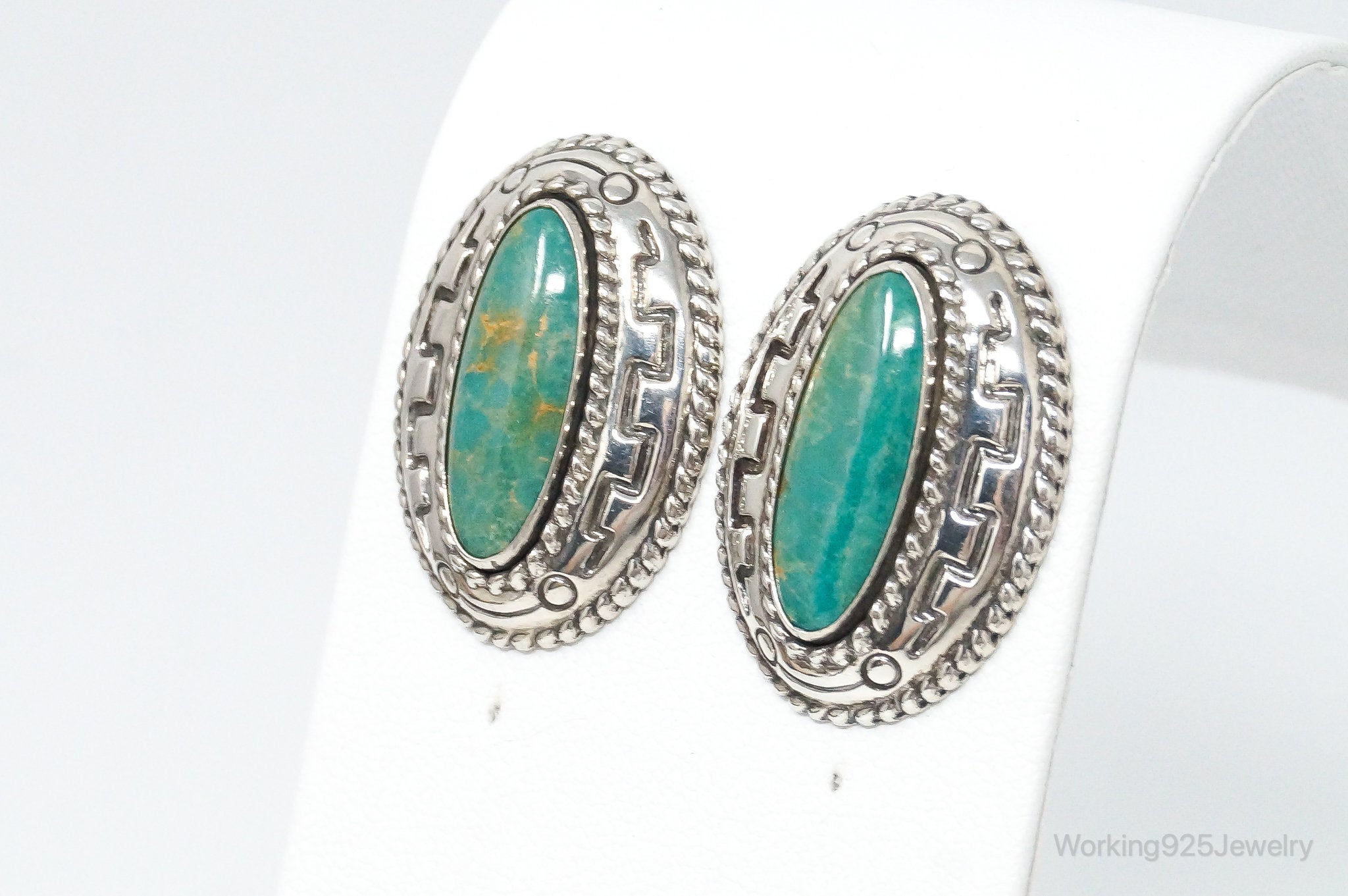 Large Western Designer Carolyn Pollack Relios Turquoise Sterling Silver Earrings