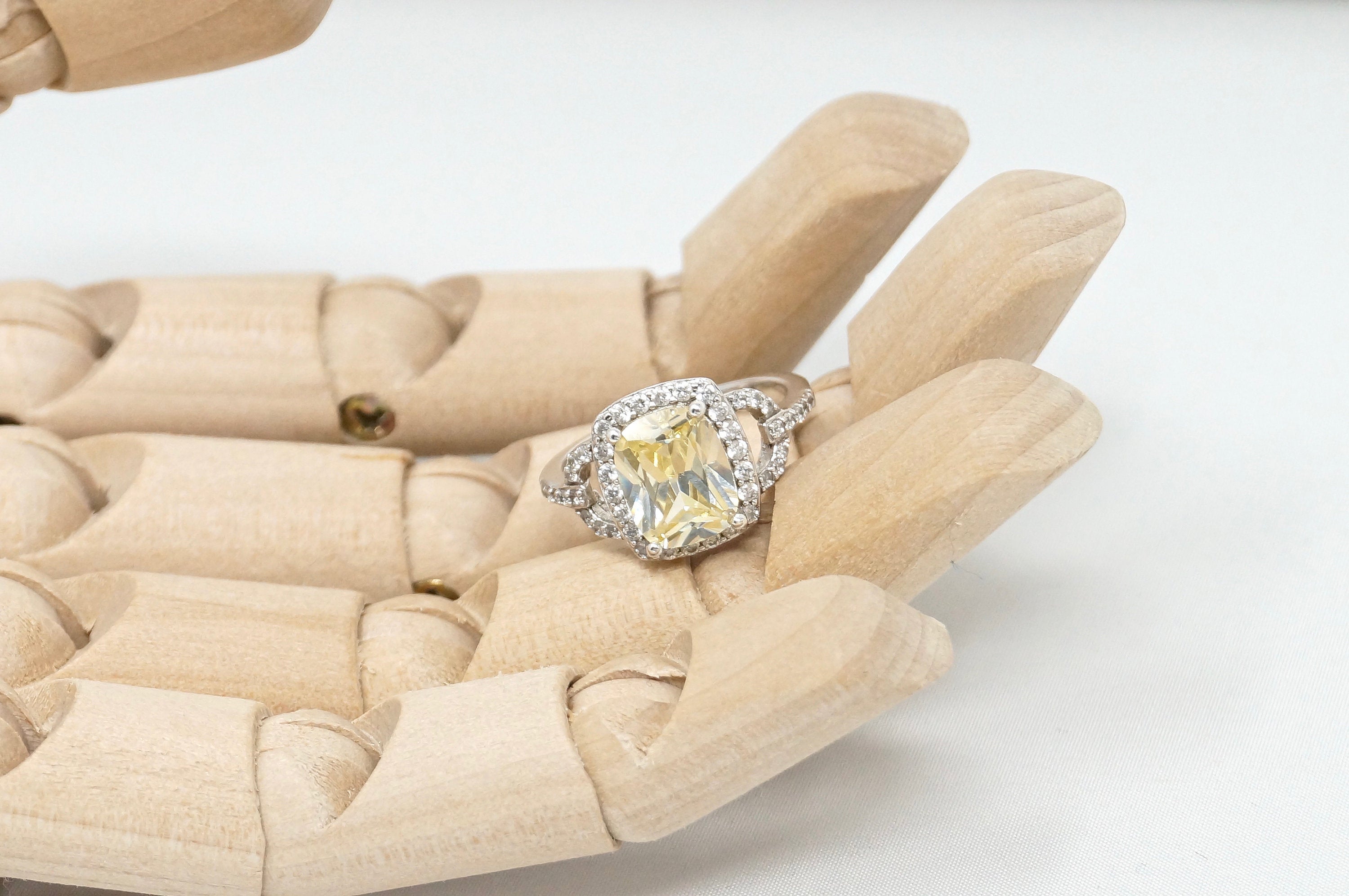 Vintage Designer Large Citrine CZ Art Deco Style Sterling Silver Ring Sz 6.75