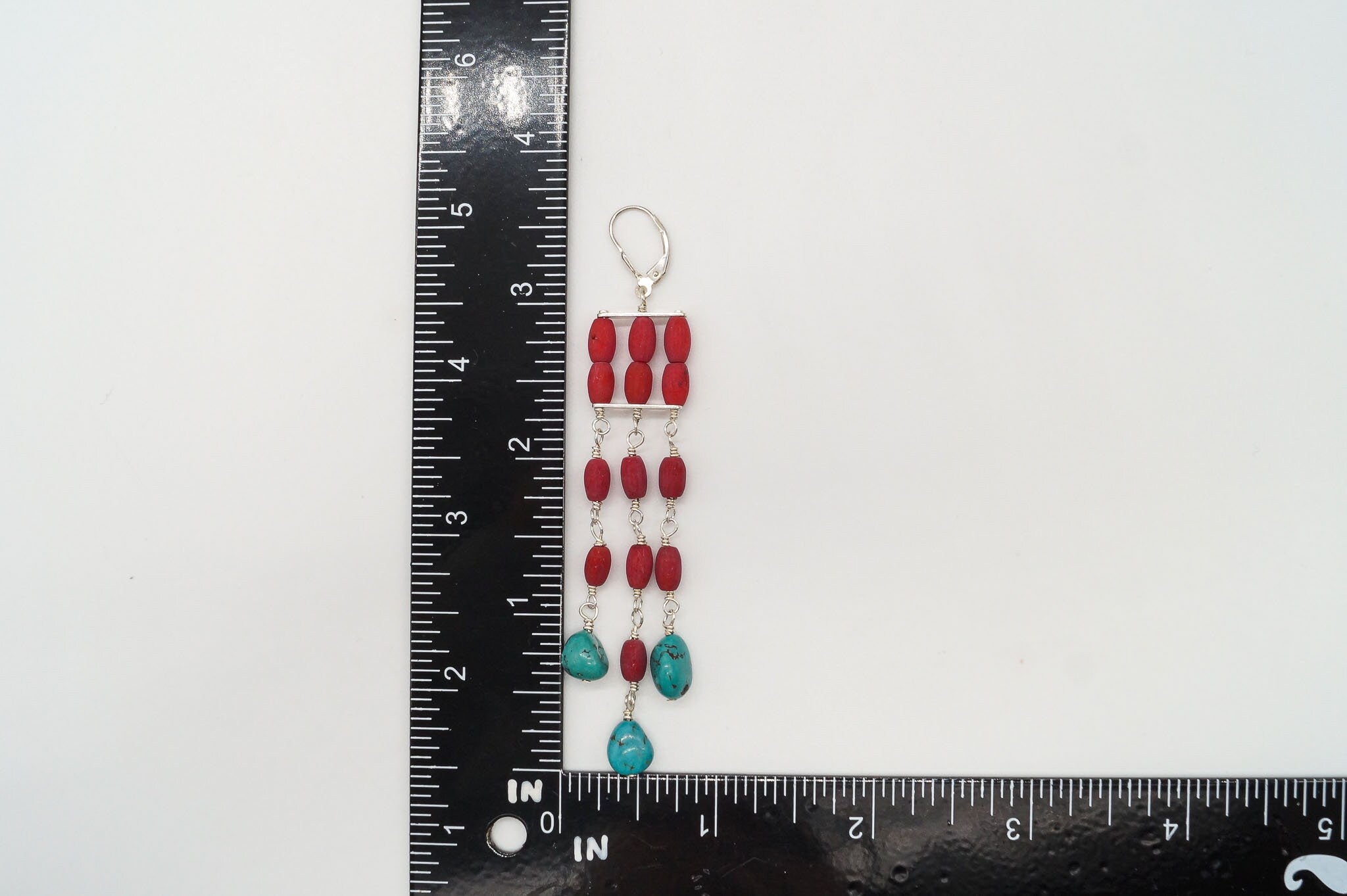 Designer SX Turquoise & Coral Sterling Silver Earrings