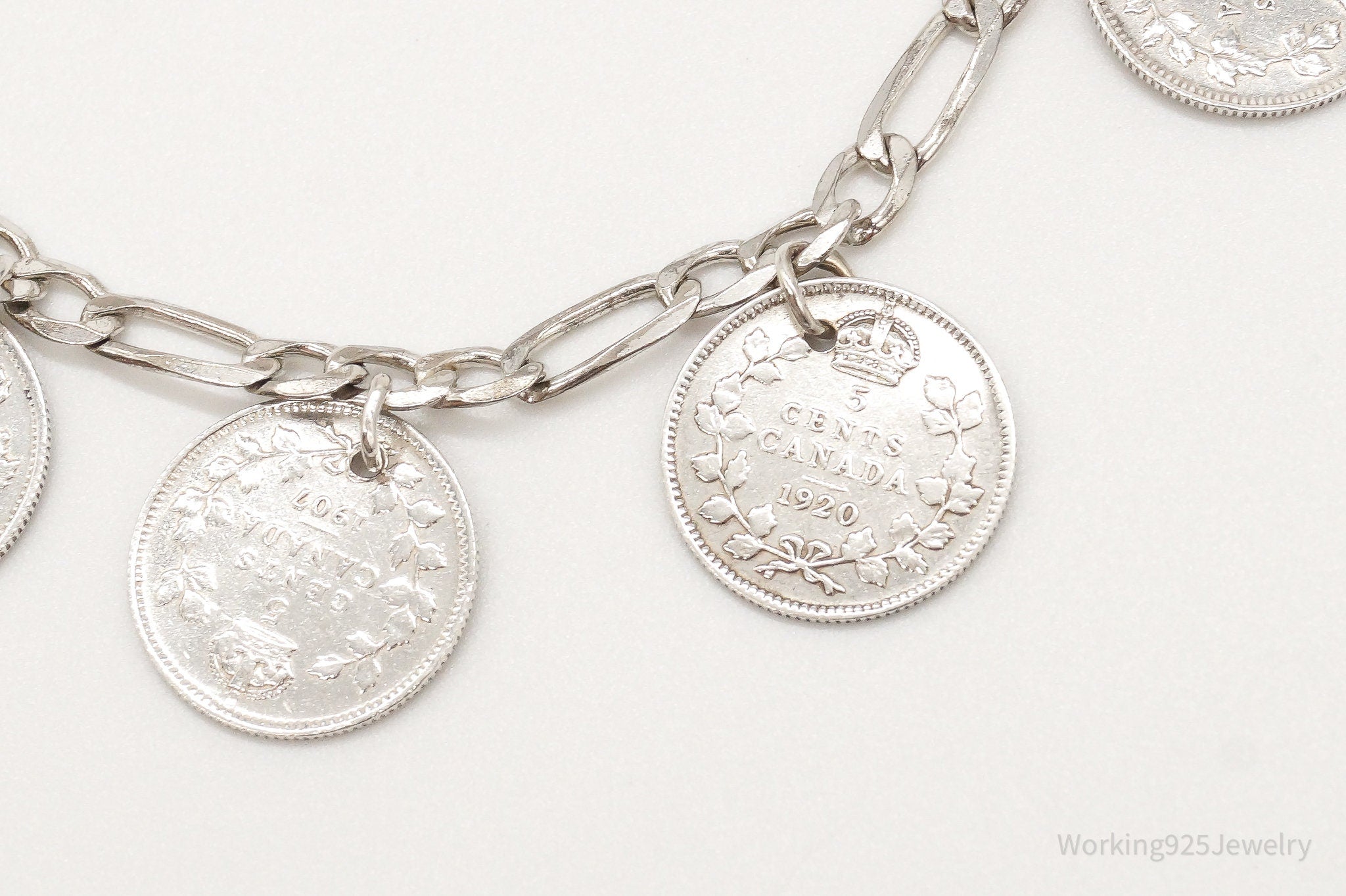 Rare Edward VII Coins Sterling Silver Chain Magnet Clasp Bracelet